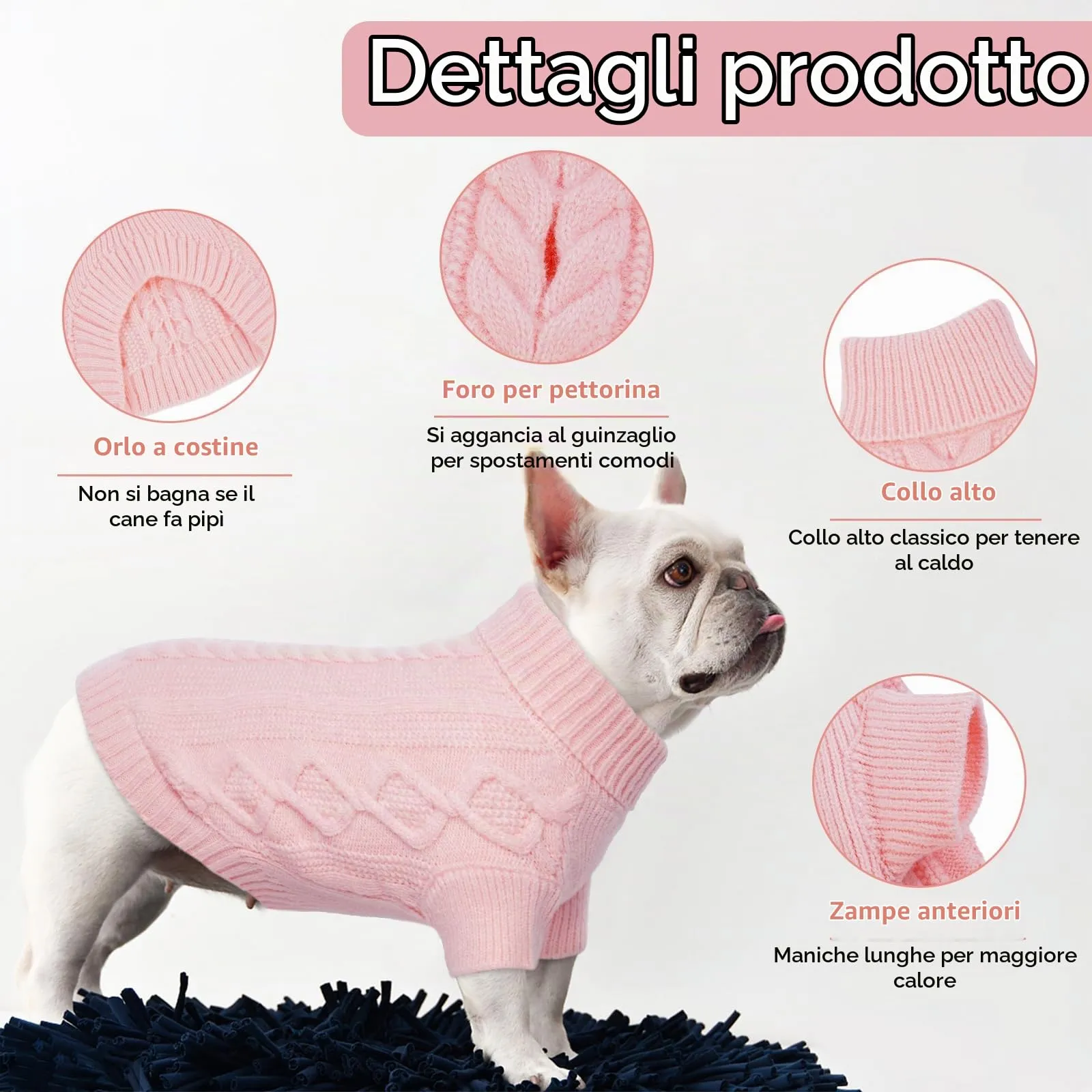 Hjumarayan Maglione per cani, semplice ed elegante, per cani, caldo maglione per cani di taglia media, con foro per la pettorina, bella felpa per cani con gambe per bulldog francese (rosa L) - immagine 3