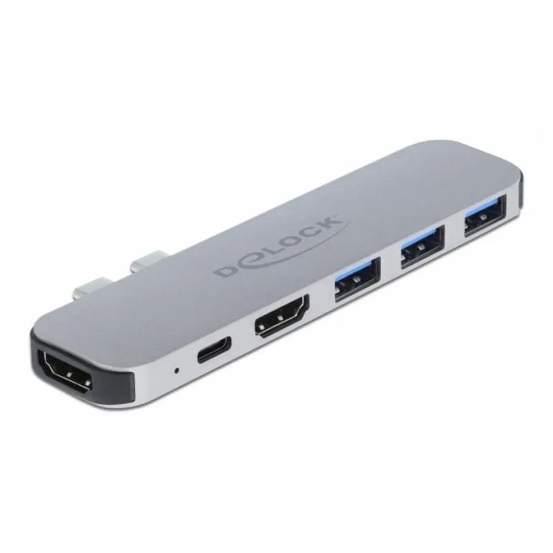 Base per portatile DeLock 87753 HDMI Dual 4K PD 60W Hub USB-C Grigia - immagine 1