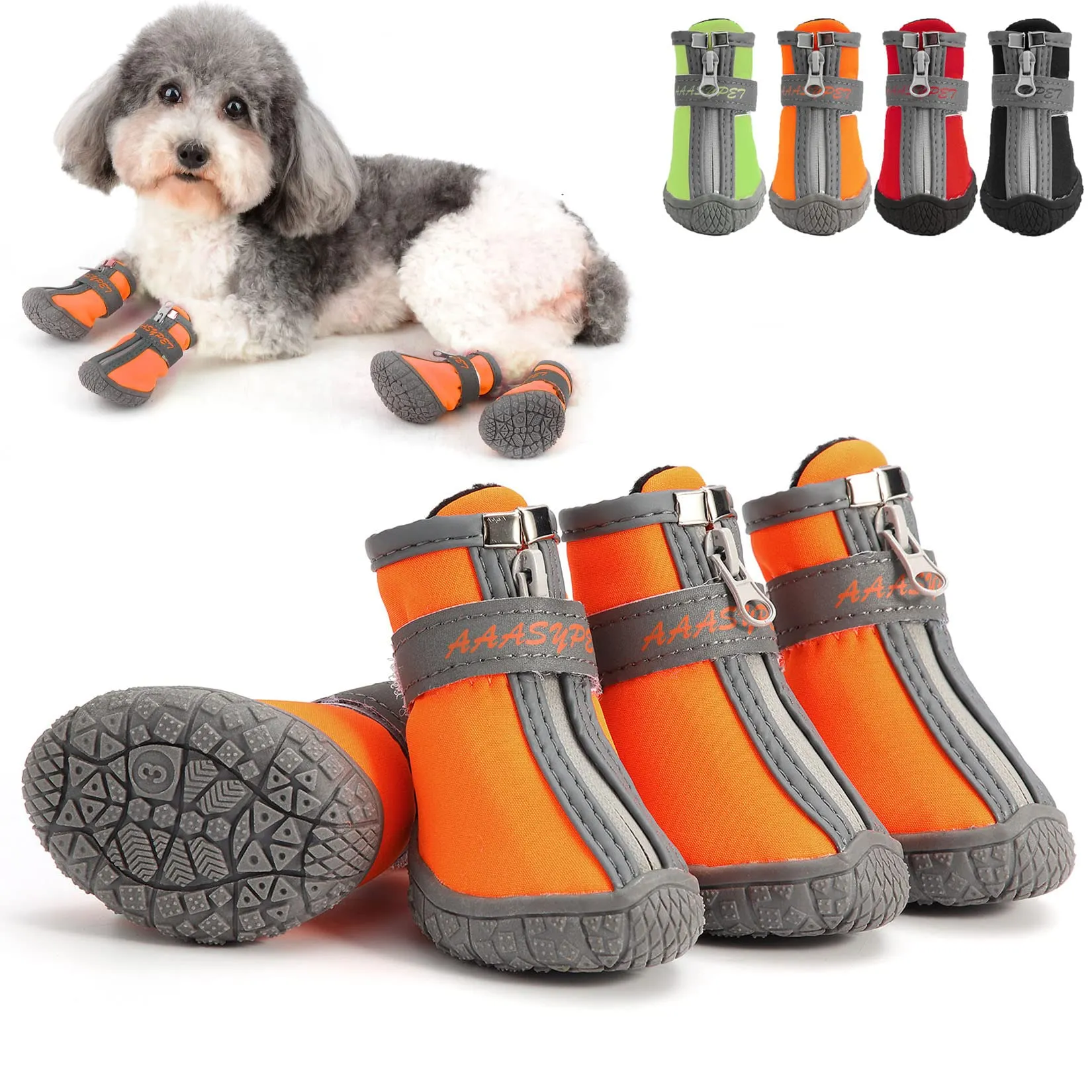 Zunea Stivali per Cani di Piccola Taglia Impermeabili Protezione per Zampe Scarpe Antiscivolo Cuccioli Regolabili Riflettenti Stivali Morbidi Animali Domestici Cani Chihuahua Stivali Arancione 4# - immagine 1