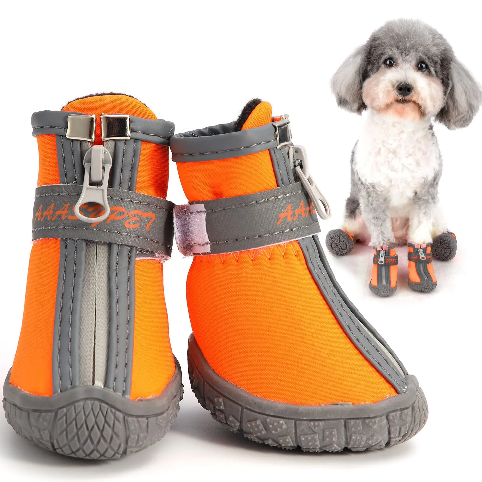 Zunea Stivali per Cani di Piccola Taglia Impermeabili Protezione per Zampe Scarpe Antiscivolo Cuccioli Regolabili Riflettenti Stivali Morbidi Animali Domestici Cani Chihuahua Stivali Arancione 4# - immagine 7