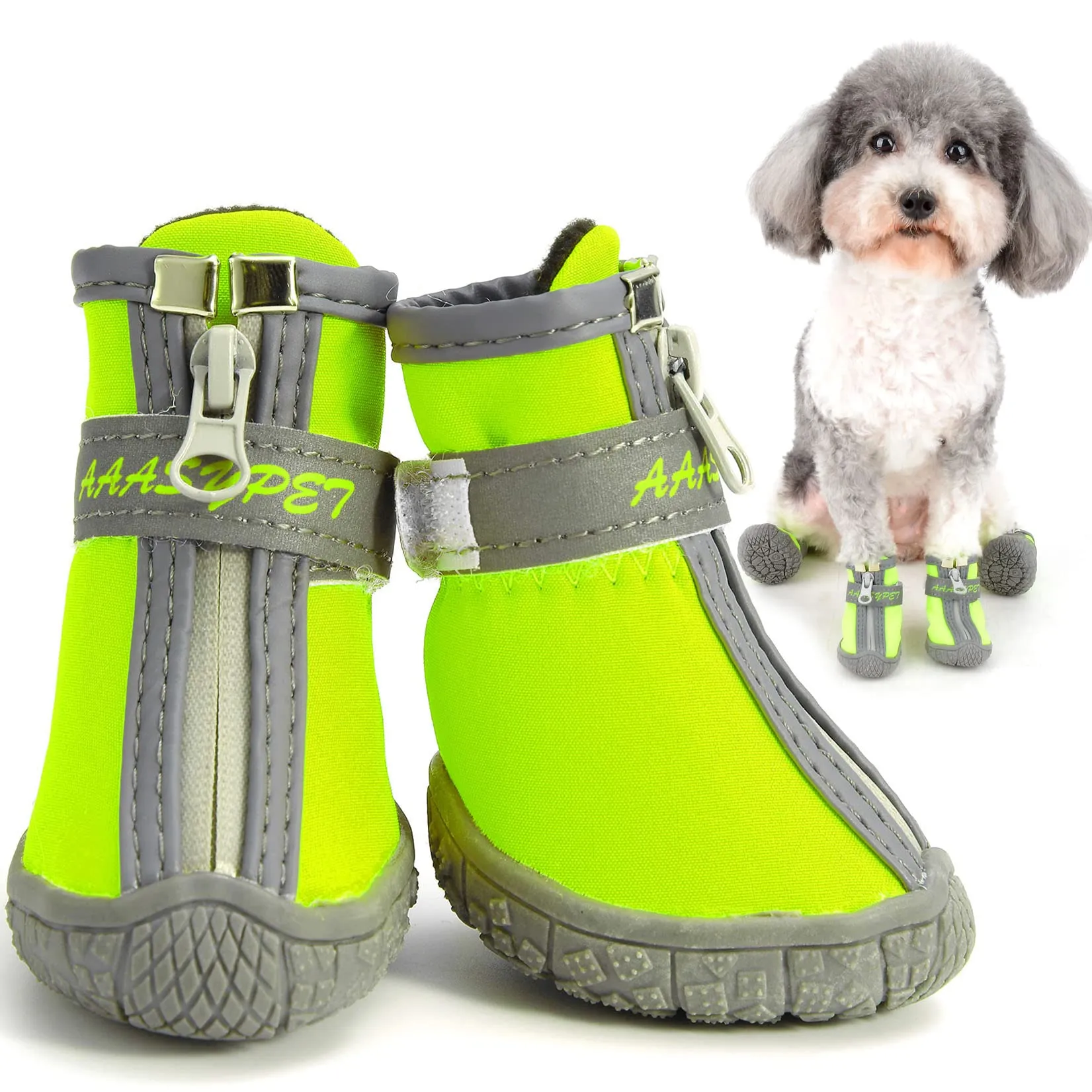 Zunea Stivali per Cani di Piccola Taglia Impermeabili Protezione per Zampe Scarpe Antiscivolo Cuccioli Regolabili Riflettenti Stivali Morbidi Animali Domestici Cani Chihuahua Stivali Verde 3# - immagine 7