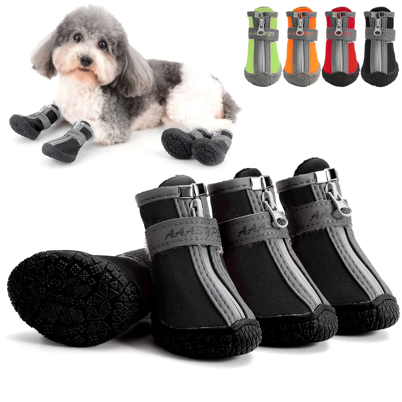 Zunea Stivali per Cani di Piccola Taglia Impermeabili Protezione per Zampe Scarpe Antiscivolo Cuccioli Regolabili Riflettenti Stivali Morbidi Animali Domestici Cani Chihuahua Stivali Nero 2# - immagine 1