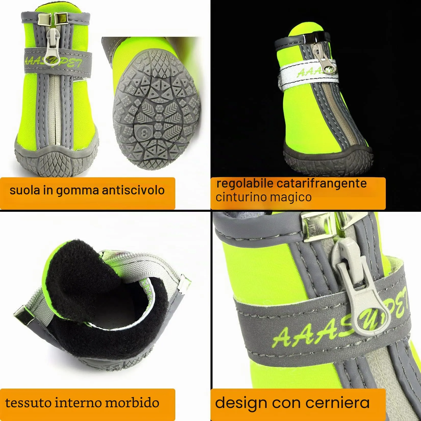 Zunea Stivali per Cani di Piccola Taglia Impermeabili Protezione per Zampe Scarpe Antiscivolo Cuccioli Regolabili Riflettenti Stivali Morbidi Animali Domestici Cani Chihuahua Stivali Verde 1# - immagine 4