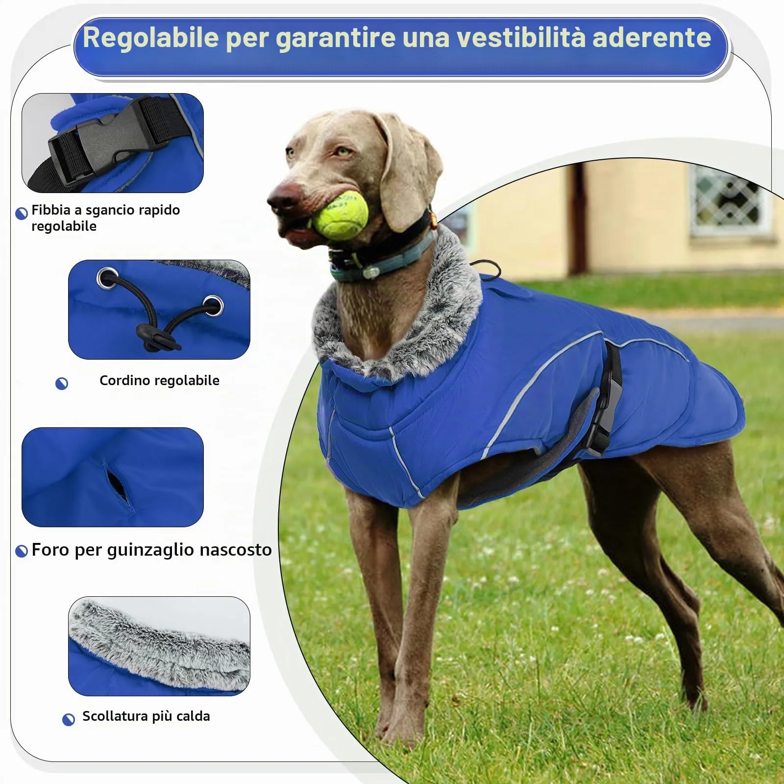 Giacca Impermeabile per Cani, Cappotto Caldo Invernale Antivento con Neve e Gilet in Pile Regolabile (Blu, XL) - immagine 3