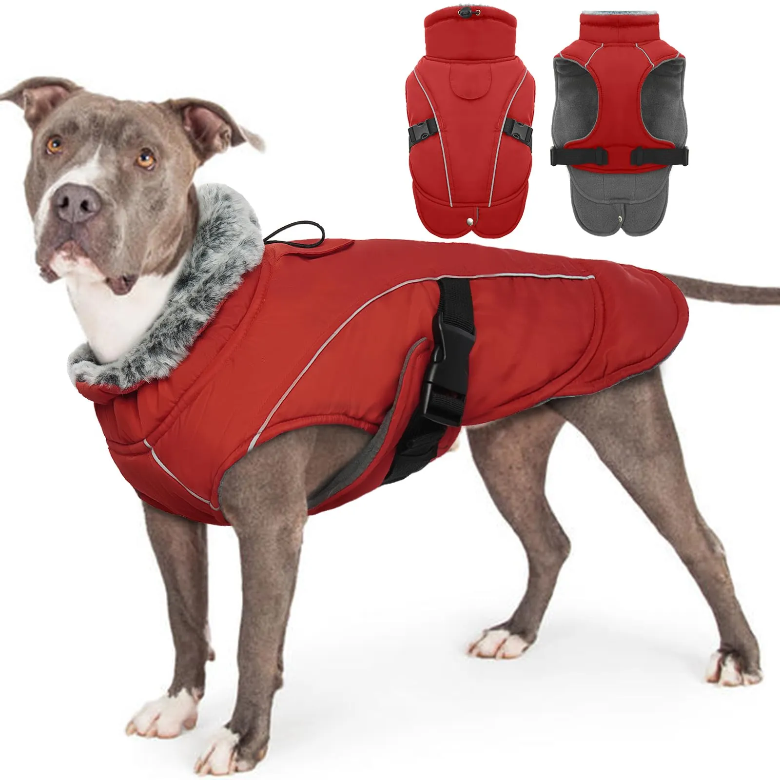 Cappotto Invernale per Cani Grandi, Giacca Impermeabile Neve, Gilet in Pile Caldo Antivento per Esterno XXL (Rosso, 2XL) - immagine 1
