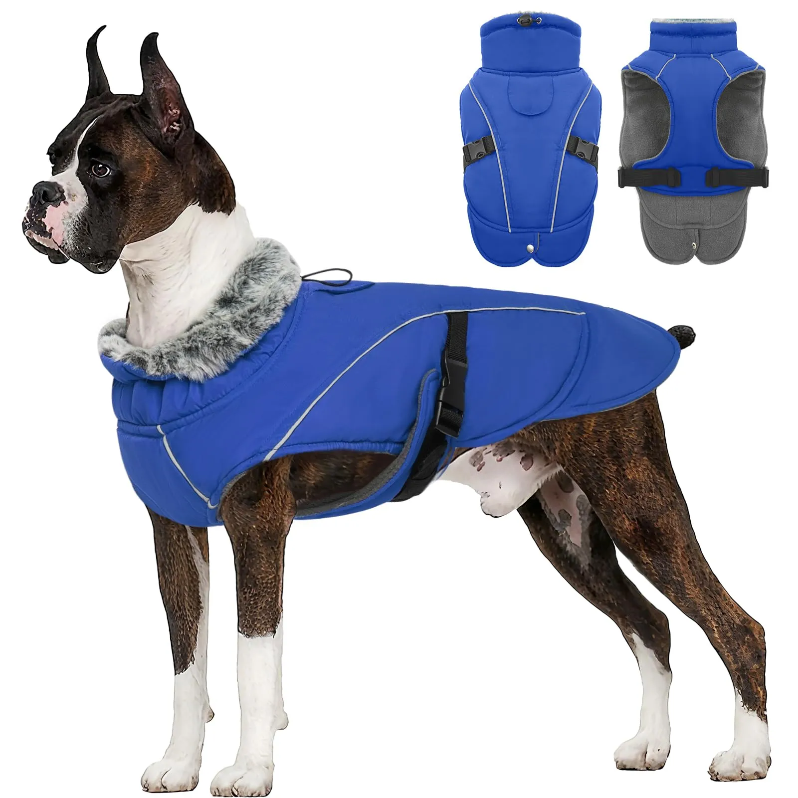 Giacca per Cani Grandi, Cappotto Invernale Caldo per Cani Giacca Impermeabile Antivento Cani Vestito Caldo Giubbini Cani Invernale Giacca a Vento Per Cane(Blu, 3XL) - immagine 1