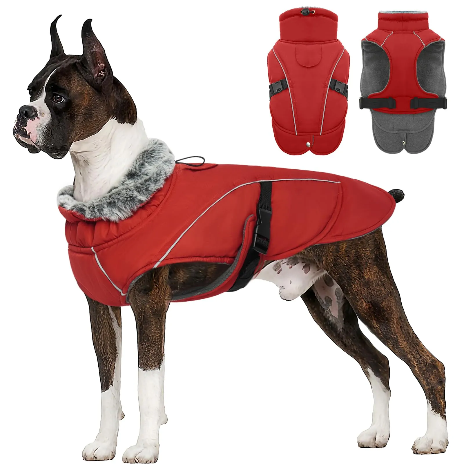 Giacca Invernale per Cani Grandi - Cappotto Caldo Impermeabile Antivento, Vestito Giubbino a Vento (Rosso, 3XL) - immagine 1