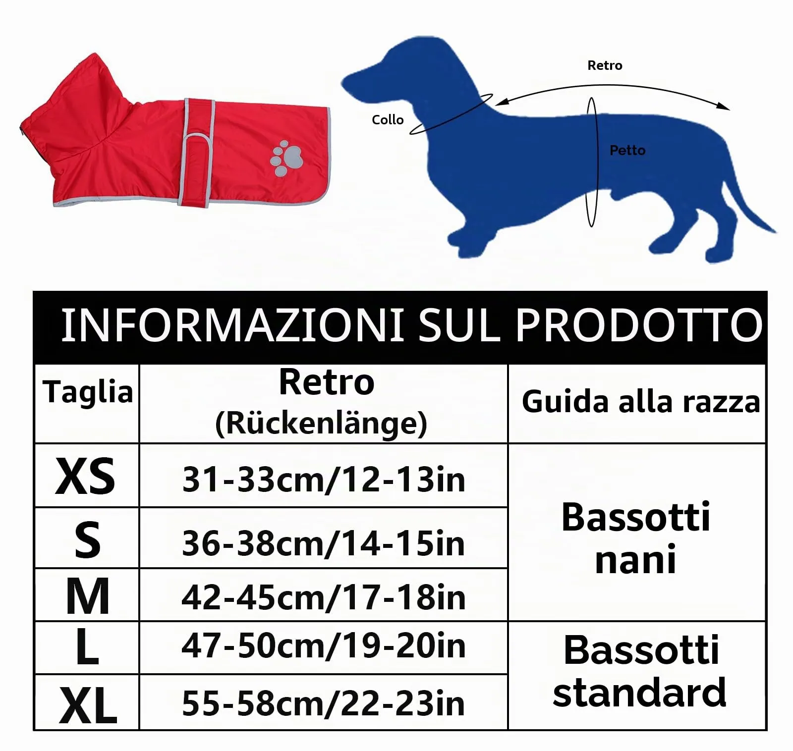 Geyecete -Invernale Cappotto per cane bassotti, con fodera in pile polare,impermeabile abbigliamento da esterni con Foro per Imbracatura,Giacca per cani piccola y media-Rosso-XS - immagine 7