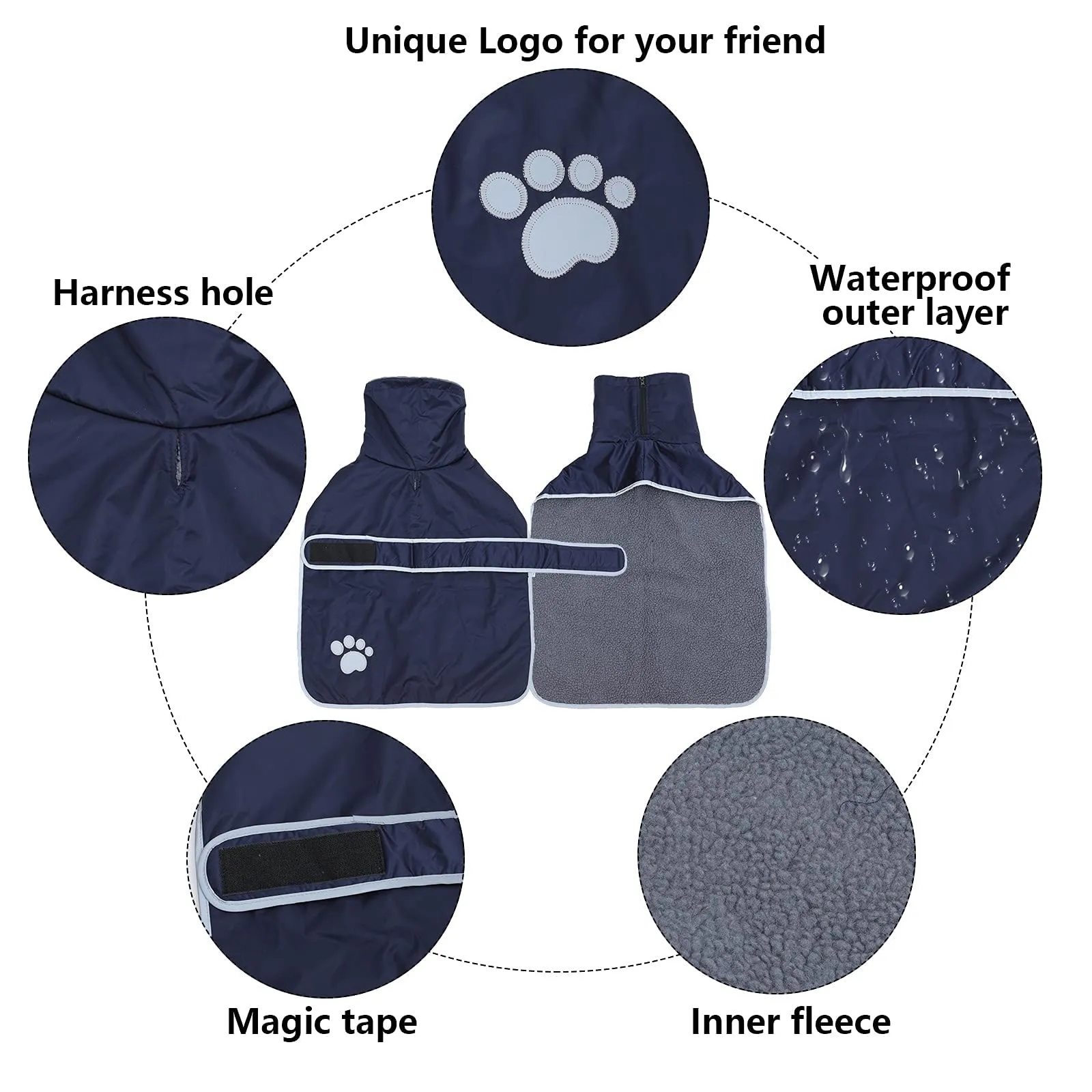 Geyecete -Invernale Cappotto per cane bassotti, con fodera in pile polare,impermeabile abbigliamento da esterni con Foro per Imbracatura,Giacca per cani piccola y media-Blu Navy-XS - immagine 8