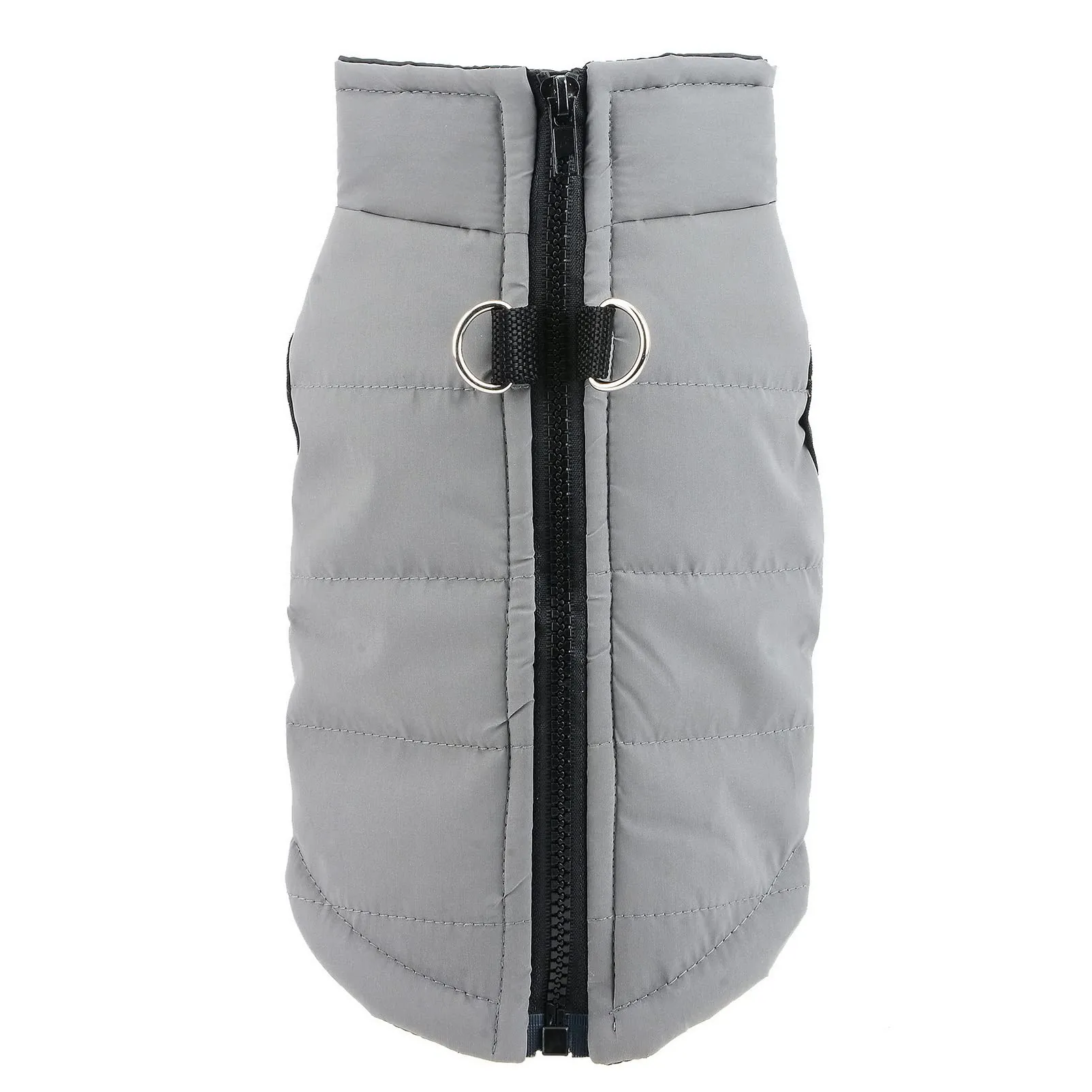 SMALLLEE_LUCKY_STORE Giacca invernale impermeabile per animali domestici con anello a D per cani di piccola taglia e gatti,cerniera cuccioli di chihuahua Yorkie gattino vestiti caldi, grigio, M - immagine 6