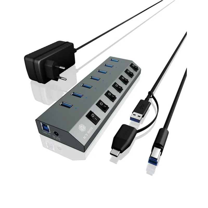 Hub ICY BOX 7 porte USB 5 Gbps IB-HUB1701-C3 alluminio alimentato - immagine 1