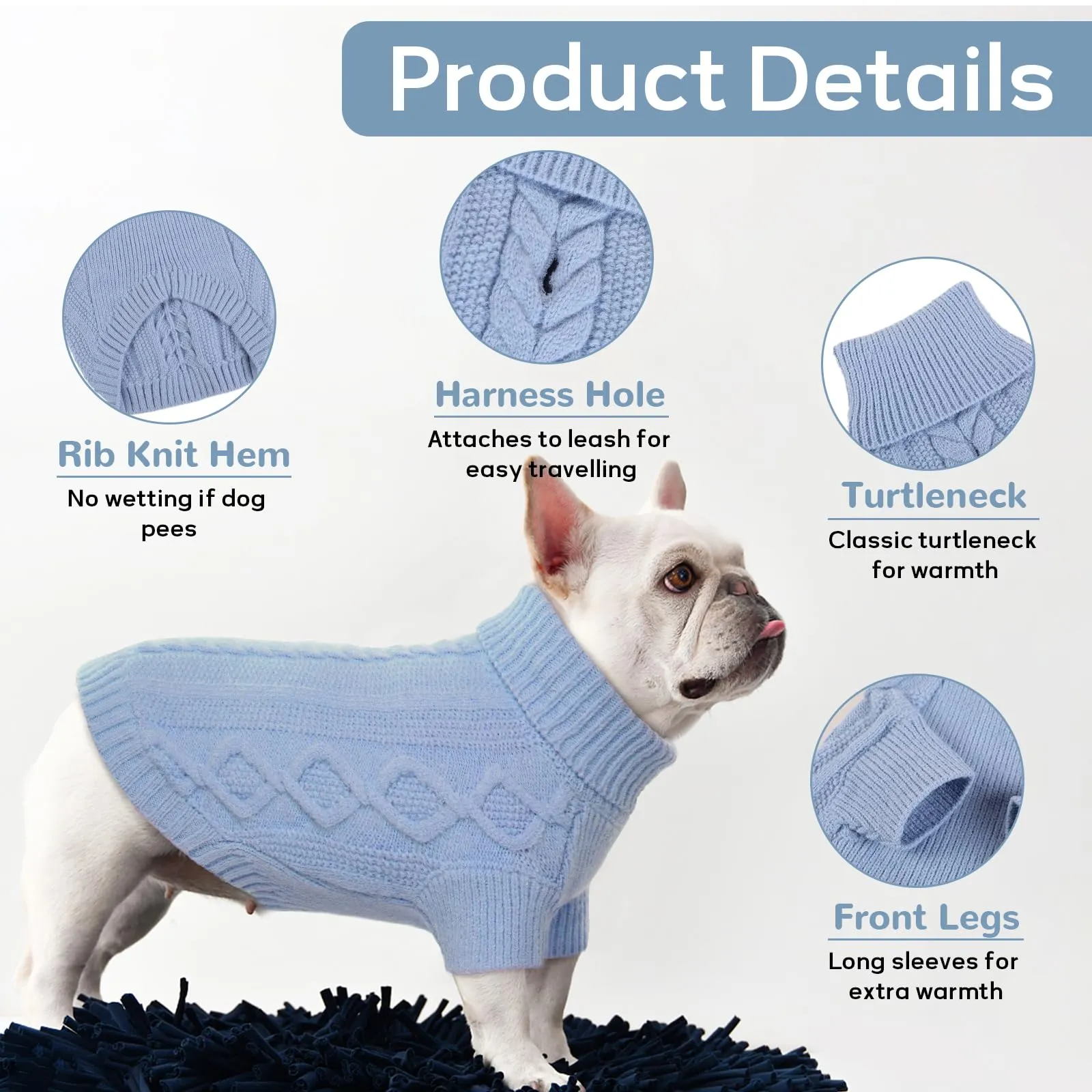 Hjumarayan Maglione Cane - Maglioncino per Cani Elegante e Semplice, con Foro per Guinzaglio, Maglia Termica per Cani di Piccola Taglia, Chihuahua (Blu XS) - immagine 3