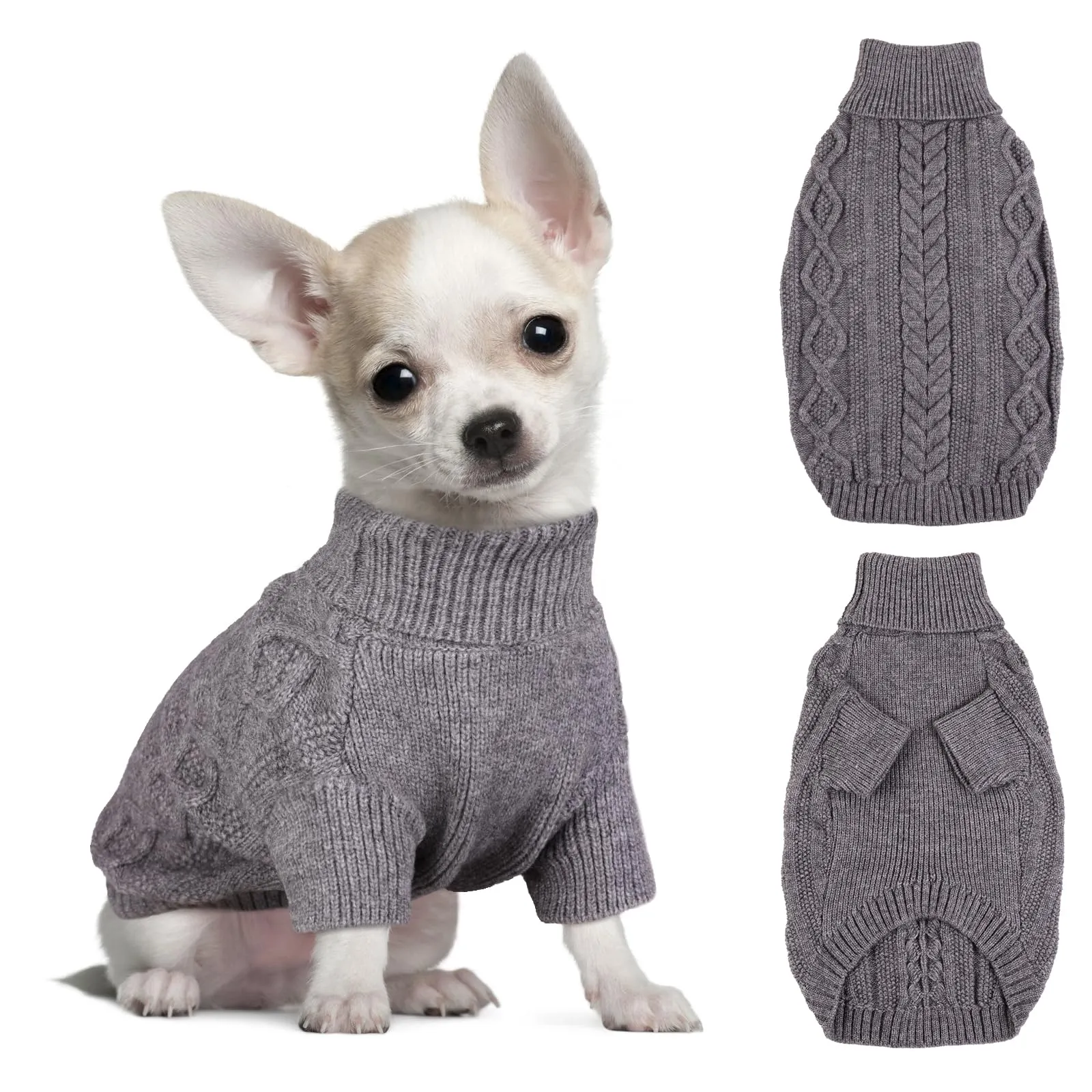Hjumarayan Maglione per cani di piccola taglia – semplice ed elegante, caldo maglione per cani con foro per la pettorina, bel maglione per cani con gambe per Chihuahua (grigio XS) - immagine 1