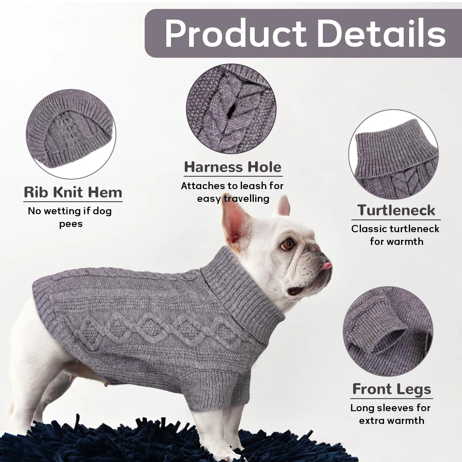 Hjumarayan Maglione per cani di piccola taglia – semplice ed elegante, caldo maglione per cani con foro per la pettorina, bel maglione per cani con gambe per Chihuahua (grigio XS) - immagine 3