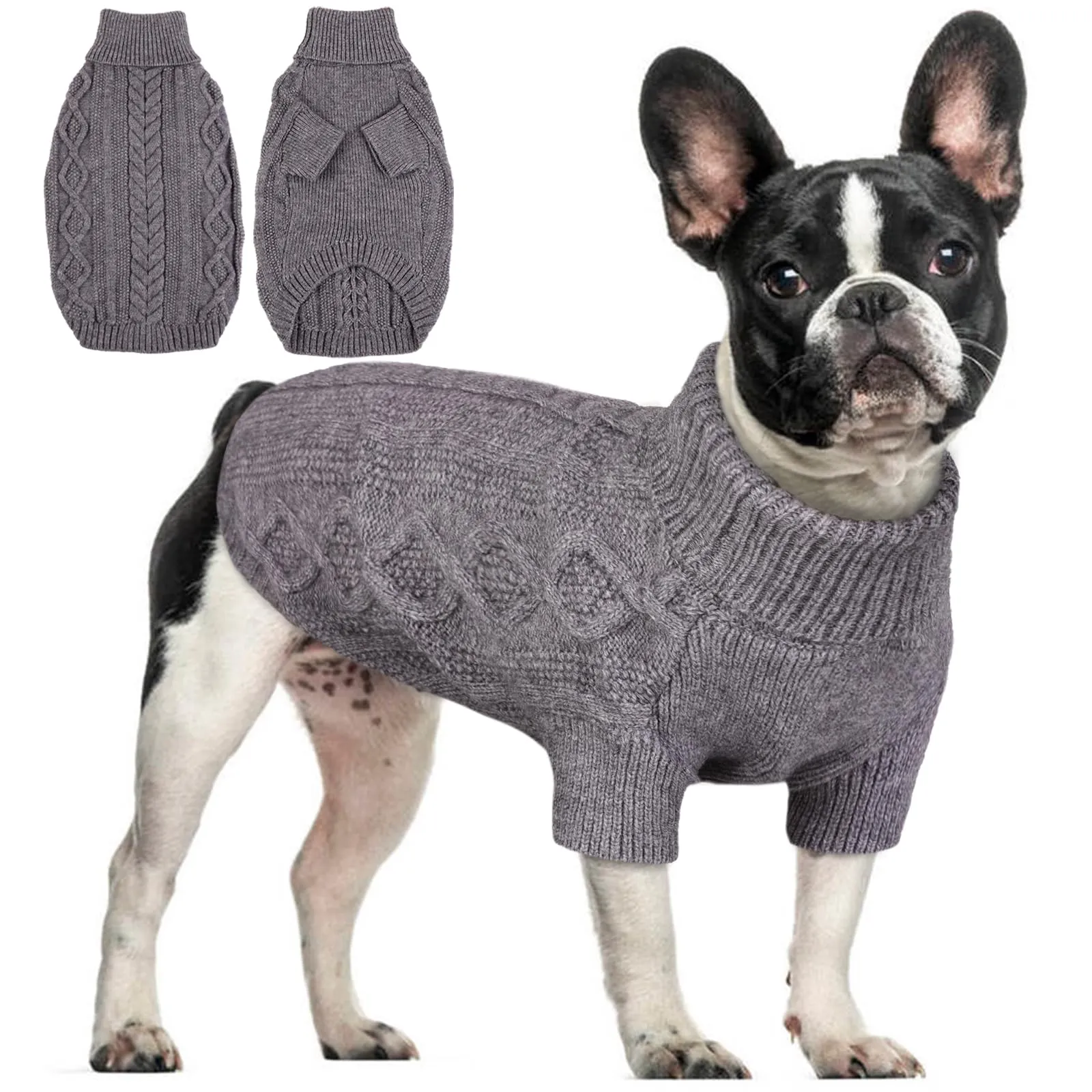 Hjumarayan Maglioncino Cane Taglia Media - Semplice & Elegante Con Foro per Guinzaglio, Maglia Termica per Bulldog Francese (Grigio M) - immagine 1