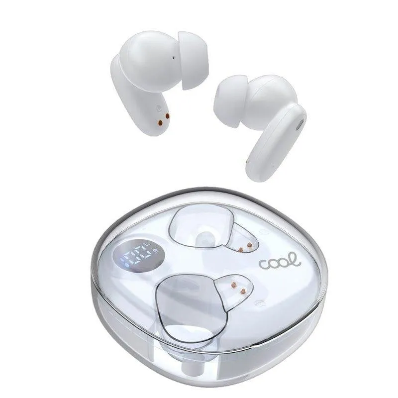 Auricolari Cool Fun wireless Bluetooth stereo con display LED e ricarica, bianchi - immagine 1