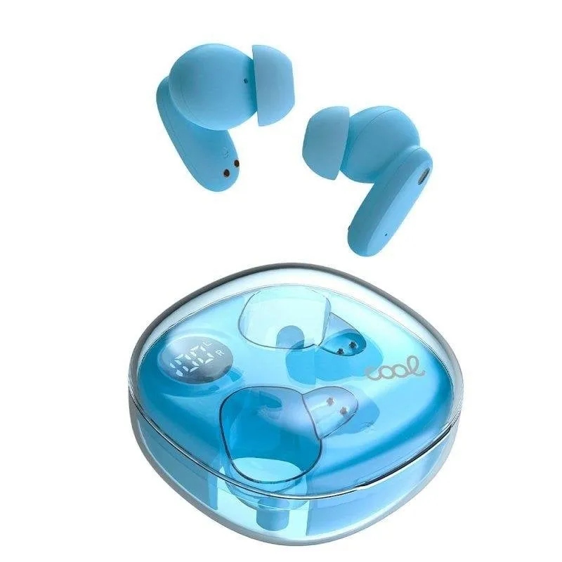 Auricolari Cool Fun wireless Bluetooth stereo con powerbank, touch e display LED celeste - immagine 1