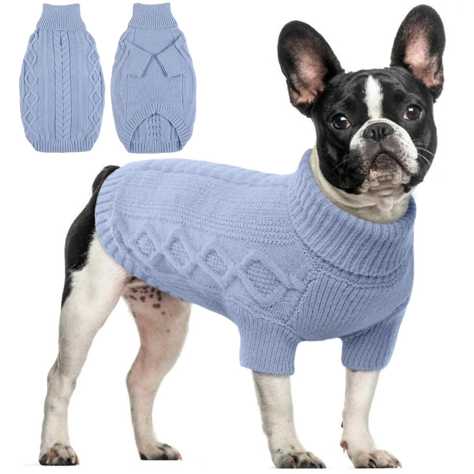 Hjumarayan Maglione per cani, semplice ed elegante, per cani, caldo maglione per cani di taglia media, con foro per la pettorina, bella felpa per cani con gambe per bulldog francese (blu M) - immagine 1