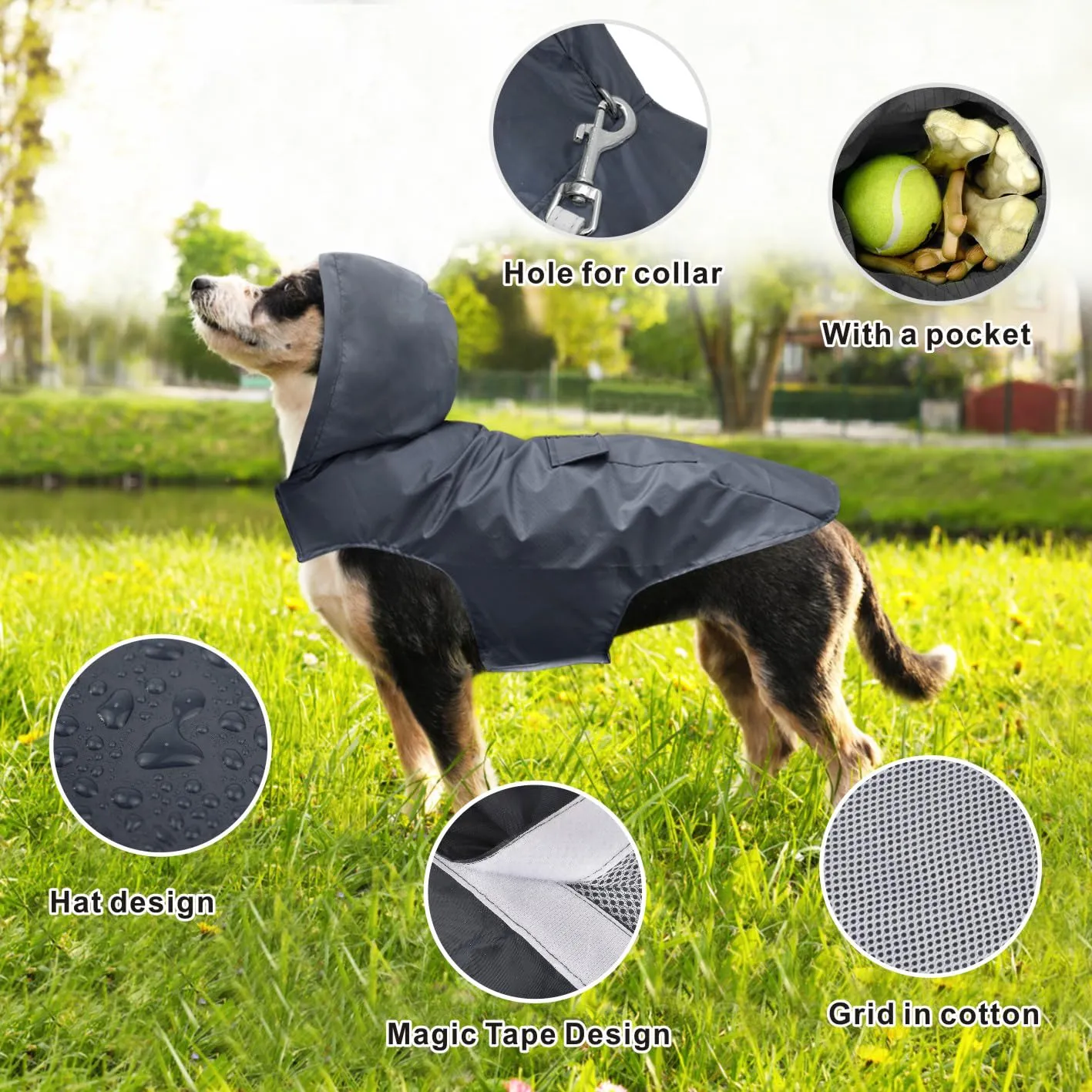 Idepet - Mantella per cani con cappuccio e foro per il collare, impermeabile e riflettente, per cani di piccola, media e grande taglia - immagine 3