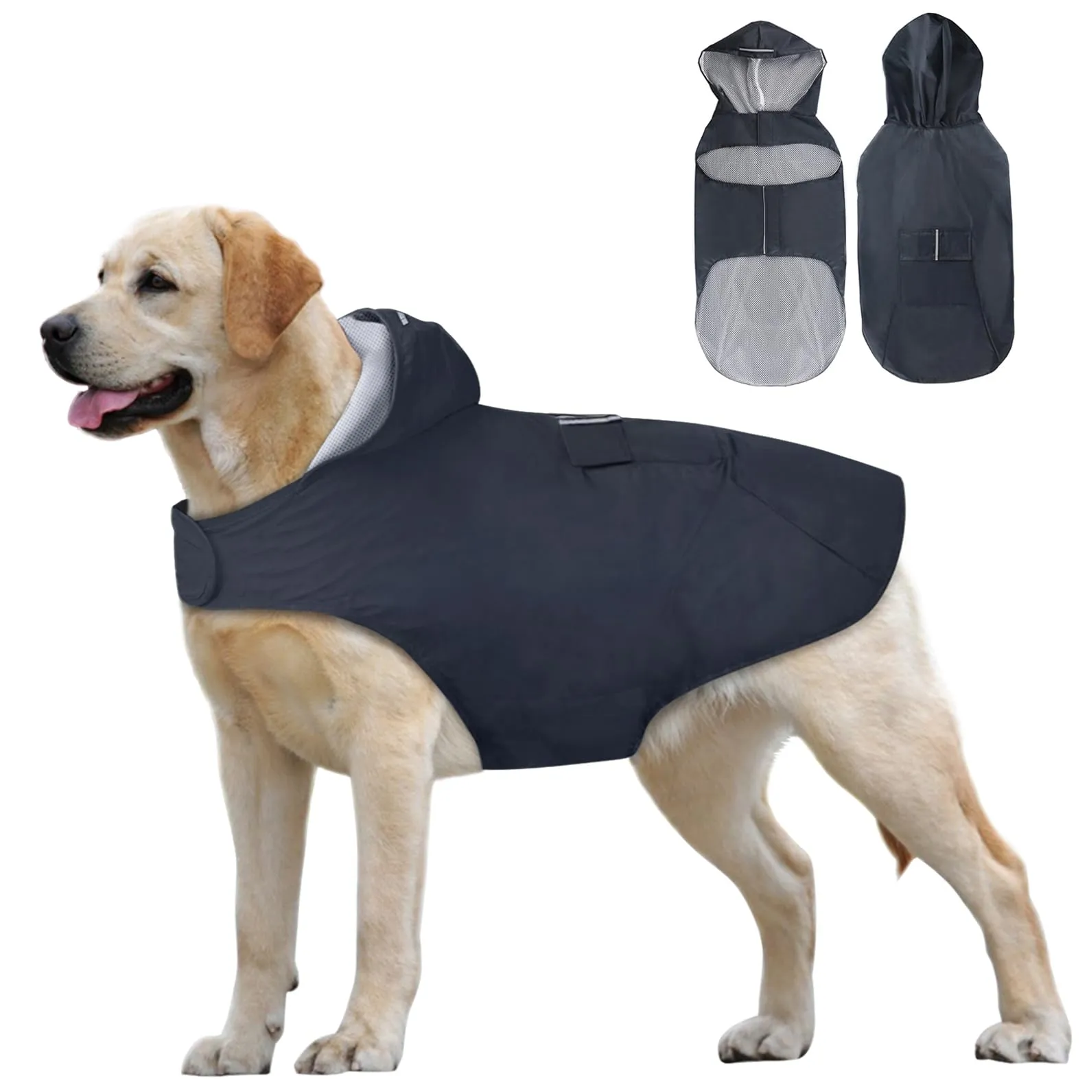 Idepet - Mantella per cani con cappuccio e foro per il collare, impermeabile e riflettente, per cani di piccola, media e grande taglia - immagine 1