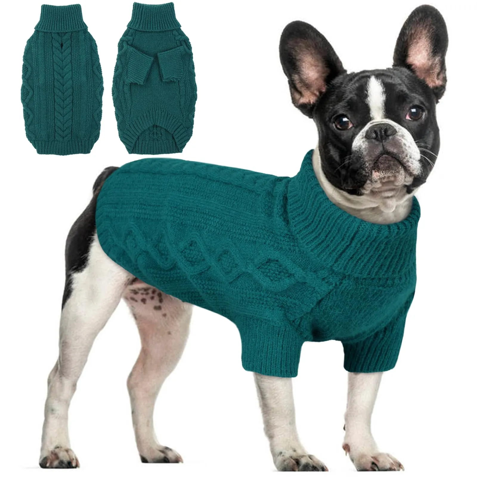 Hjumarayan Maglione Cane - Maglioncino Cane Taglia Media Maglioncino per Cani Elegante Maglioncini per Cani con Foro per Guinzaglio, Maglia Termica Cane per Bulldog Francese (Verde Pavone L) - immagine 1