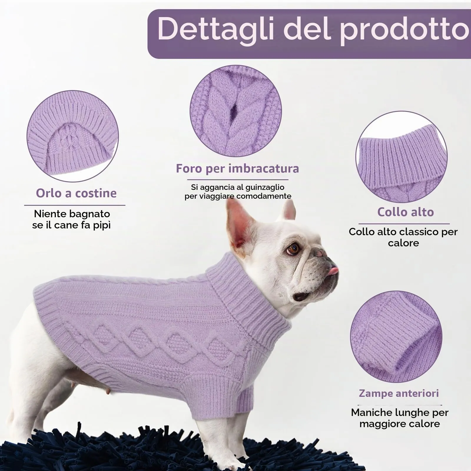 Hjumarayan Maglione per Cani Taglia Grande - Maglioncino Semplice & Elegante in Pile, Maglia Termica con Foro per Guinzaglio (Viola XL) - immagine 3