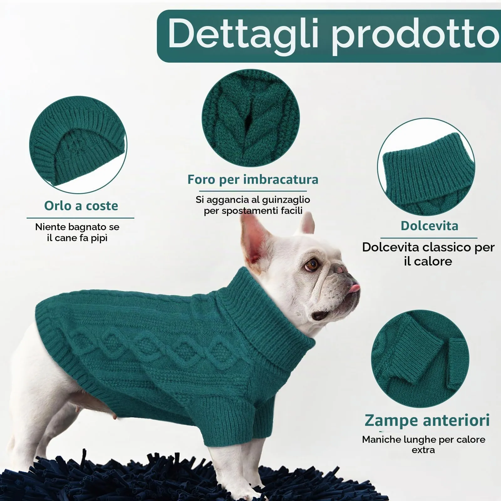 Hjumarayan Maglione di Natale Cane di Grande Dimensione, Maglione Over per Cane Grande Semplice Elegante, Pullover Caldo con Maniche, Spessa Felpa Inverno per Labrador Femmina, Verde XXL - immagine 3