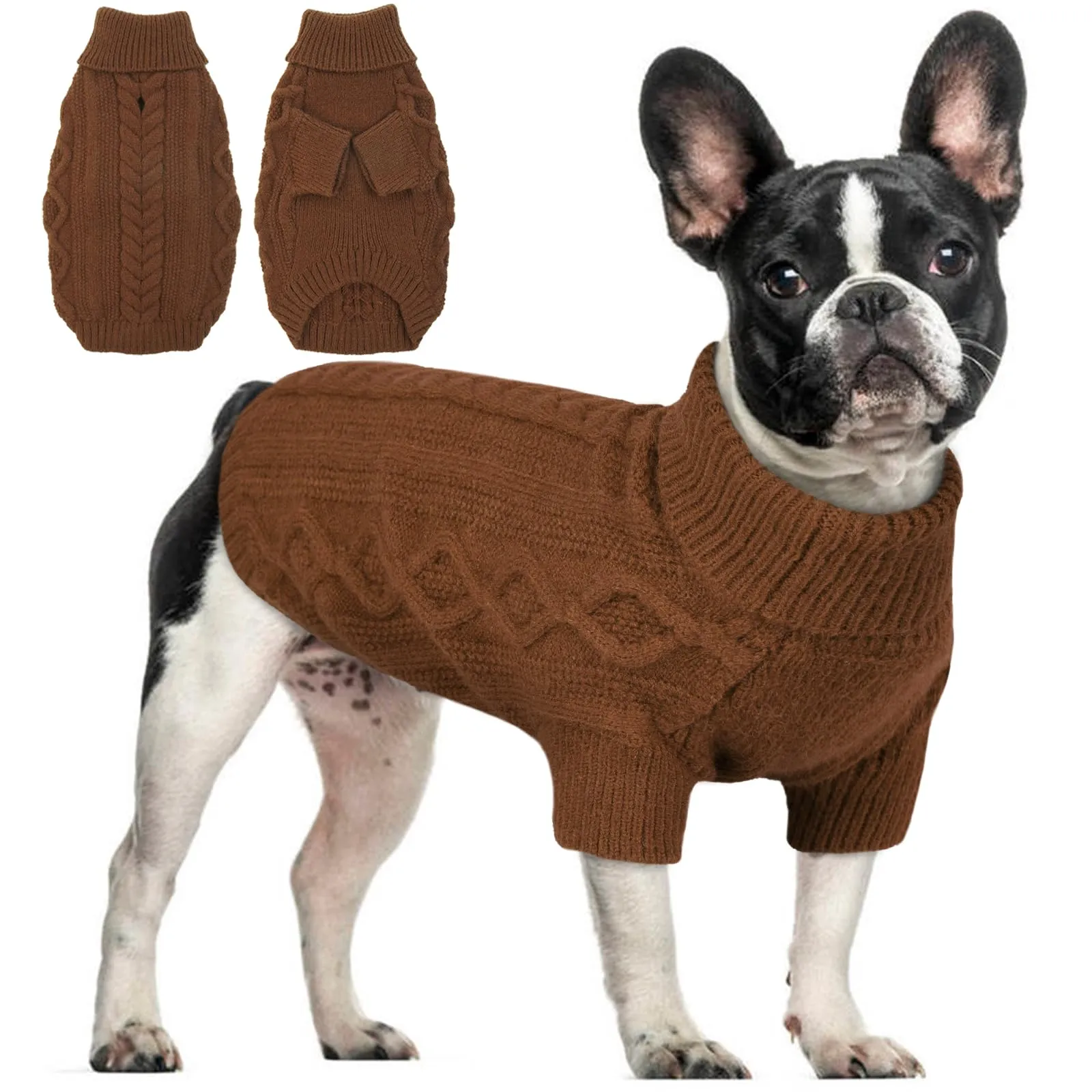 Hjumarayan Maglione per cani, semplice ed elegante, per cani, caldo maglione per cani di taglia media, con foro per cani, bella felpa per cani con gambe per bulldog francese (caffè M) - immagine 1
