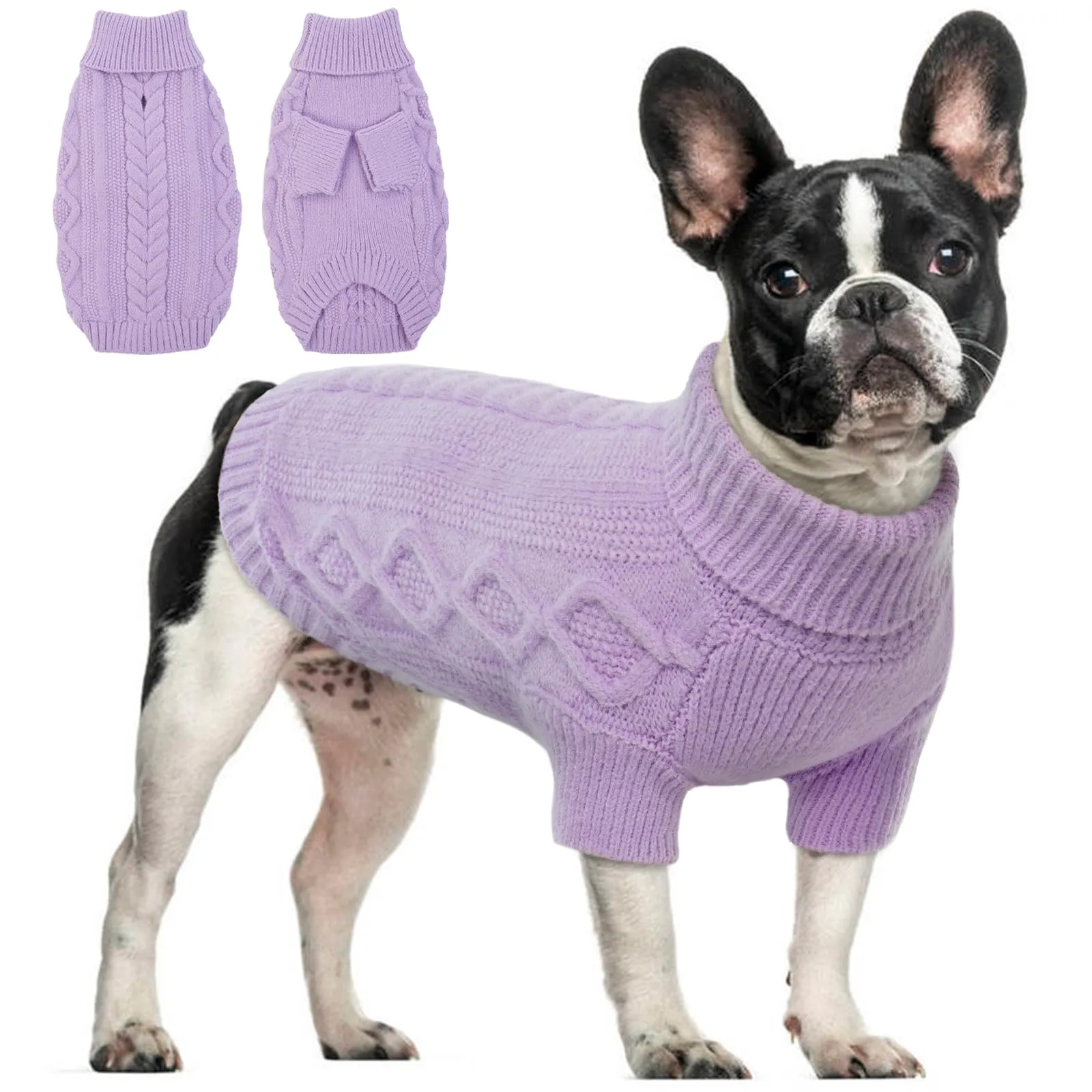 Hjumarayan Maglione Cane - Termica Maglioncino Cane Taglia Piccola Media, Invernali Caldo Righe Maglione per Cane, Dolcevita, Lavorato a Maglia, Vestiti per Cani Bulldog Francese (Viola, L) - immagine 1