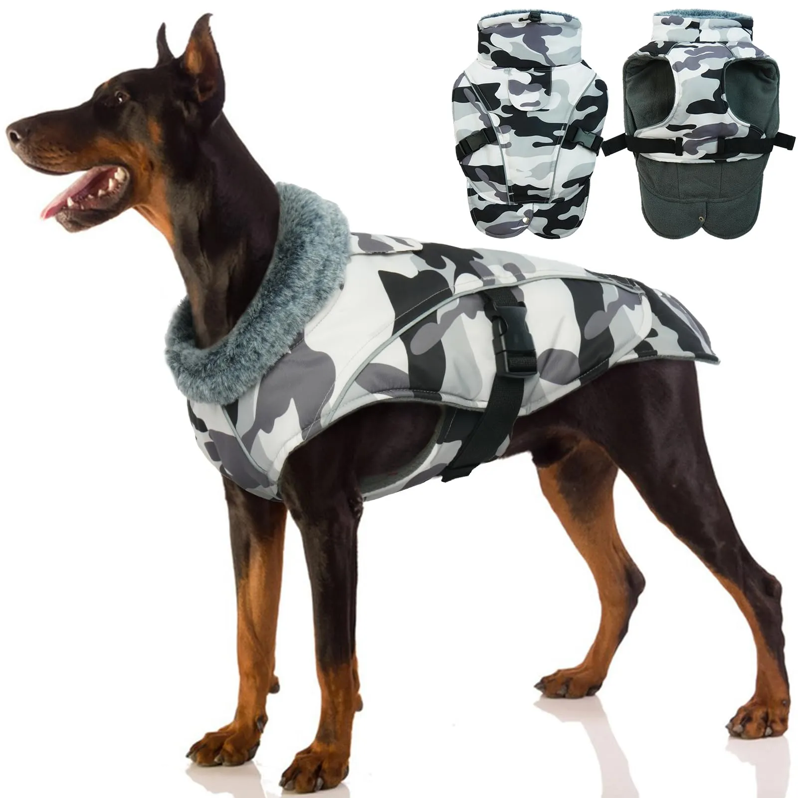 PUMYPOREITY Cappottino Impermeabile,Giacca Invernale Calda Cappotto Antivento Abbigliamento per Cani contro Freddo/Neve Con Foro per Imbracatura per Cani di Taglia Piccola Media Grande(Camuffare,L) - immagine 1