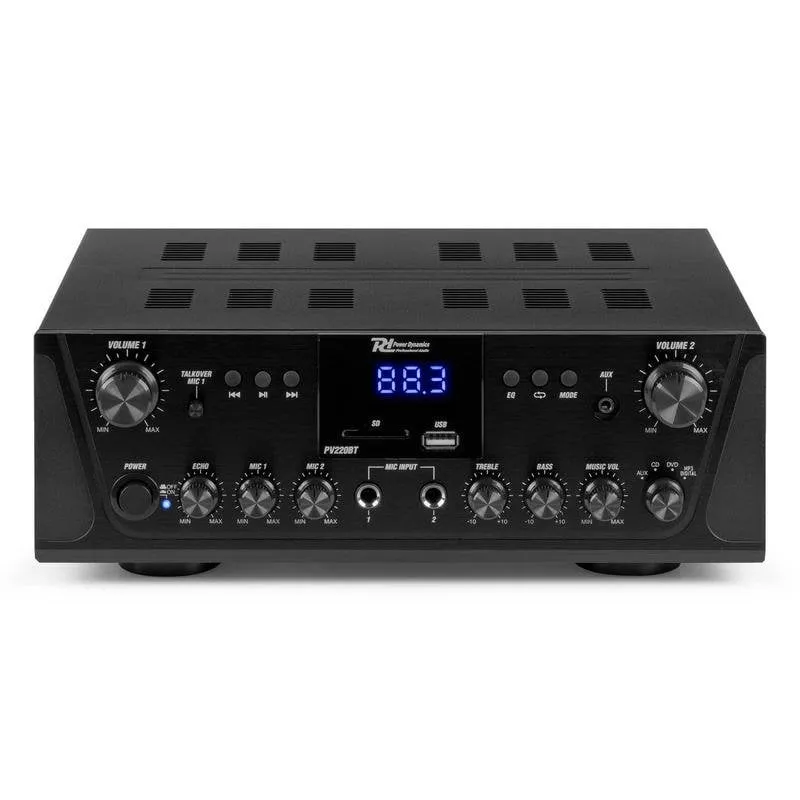 Amplificatore Audio POWER DYNAMICS PV220BT 100W RMS Bluetooth USB SD FM Display LED - immagine 1