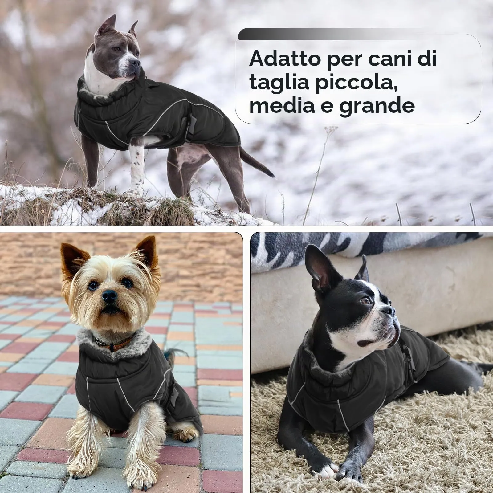 Giubbotto Cane, Cappotto Invernale Vestito Vest Caldo Abbigliamento Anti-neve Giacca Felpa Tuta da Sci Con Colletto in Pelliccia Piegabile (Nero, L) - immagine 6