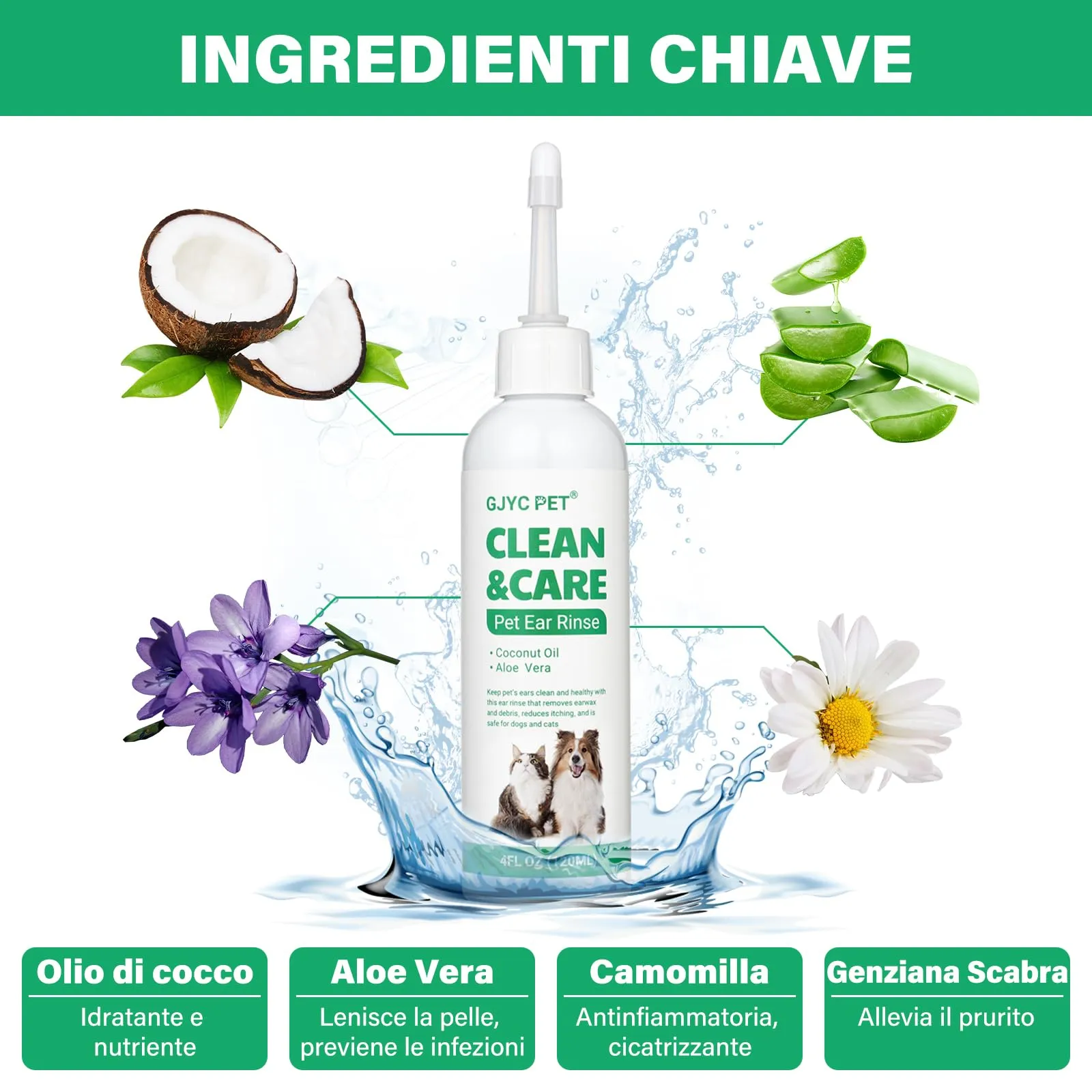 GJYC PET Pulizia Orecchie Cane, Gocce Orecchie Cani, Gocce Orecchie Cane, Detergente Orecchie per Cani, Risciacquo per Le Orecchie del Cane, Soluzione per la Pulizia delle Orecchie del Cane, 4 OZ - immagine 6