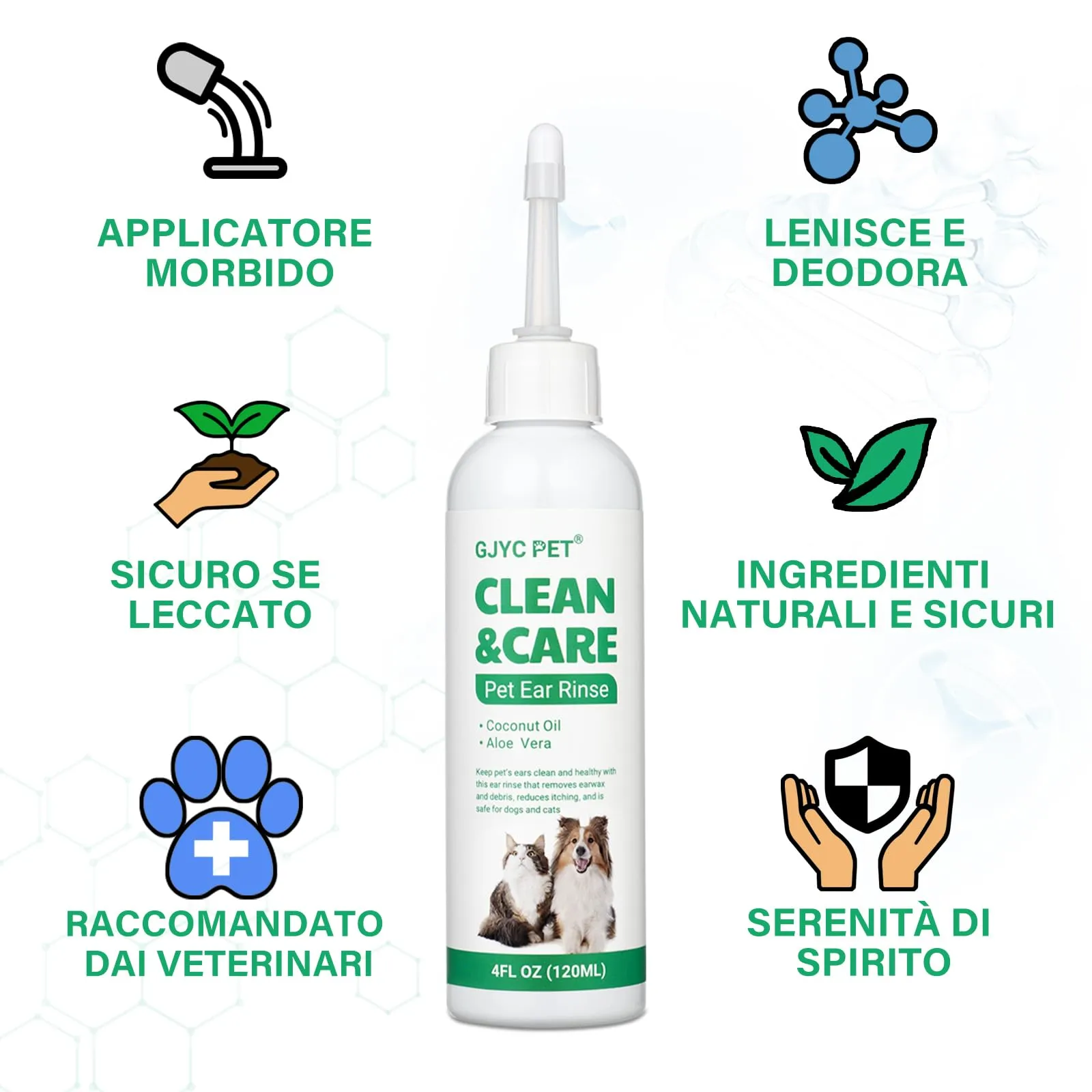 GJYC PET Pulizia Orecchie Cane, Gocce Orecchie Cani, Gocce Orecchie Cane, Detergente Orecchie per Cani, Risciacquo per Le Orecchie del Cane, Soluzione per la Pulizia delle Orecchie del Cane, 4 OZ - immagine 7