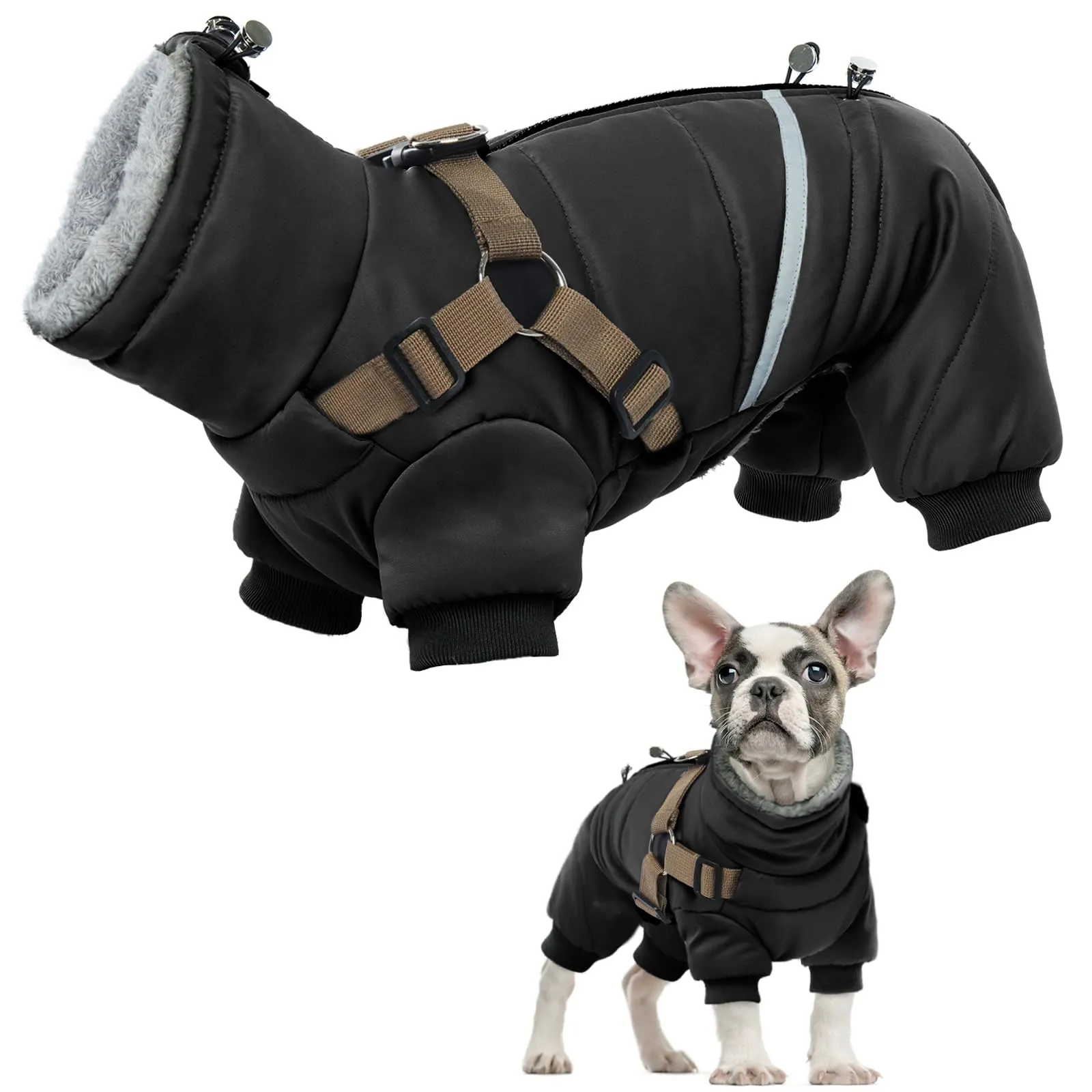Cappotto Invernale per Cani Piccoli, Giacca Impermeabile con Gambe, Cappottino Imbottito per Cuccioli e Tuta Neve Cani Onesie (Nero, S) - immagine 1