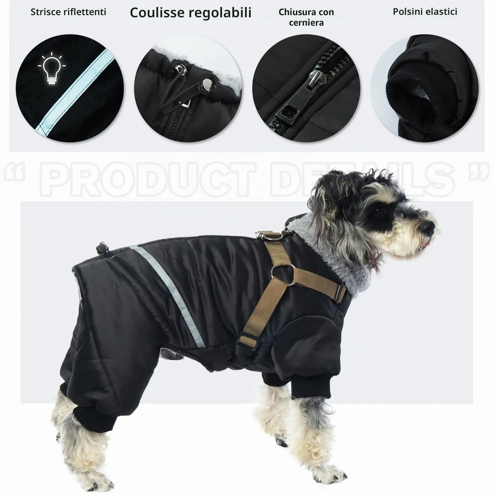 Cappotto Invernale per Cani Piccoli, Giacca Impermeabile con Gambe, Cappottino Imbottito per Cuccioli e Tuta Neve Cani Onesie (Nero, S) - immagine 5