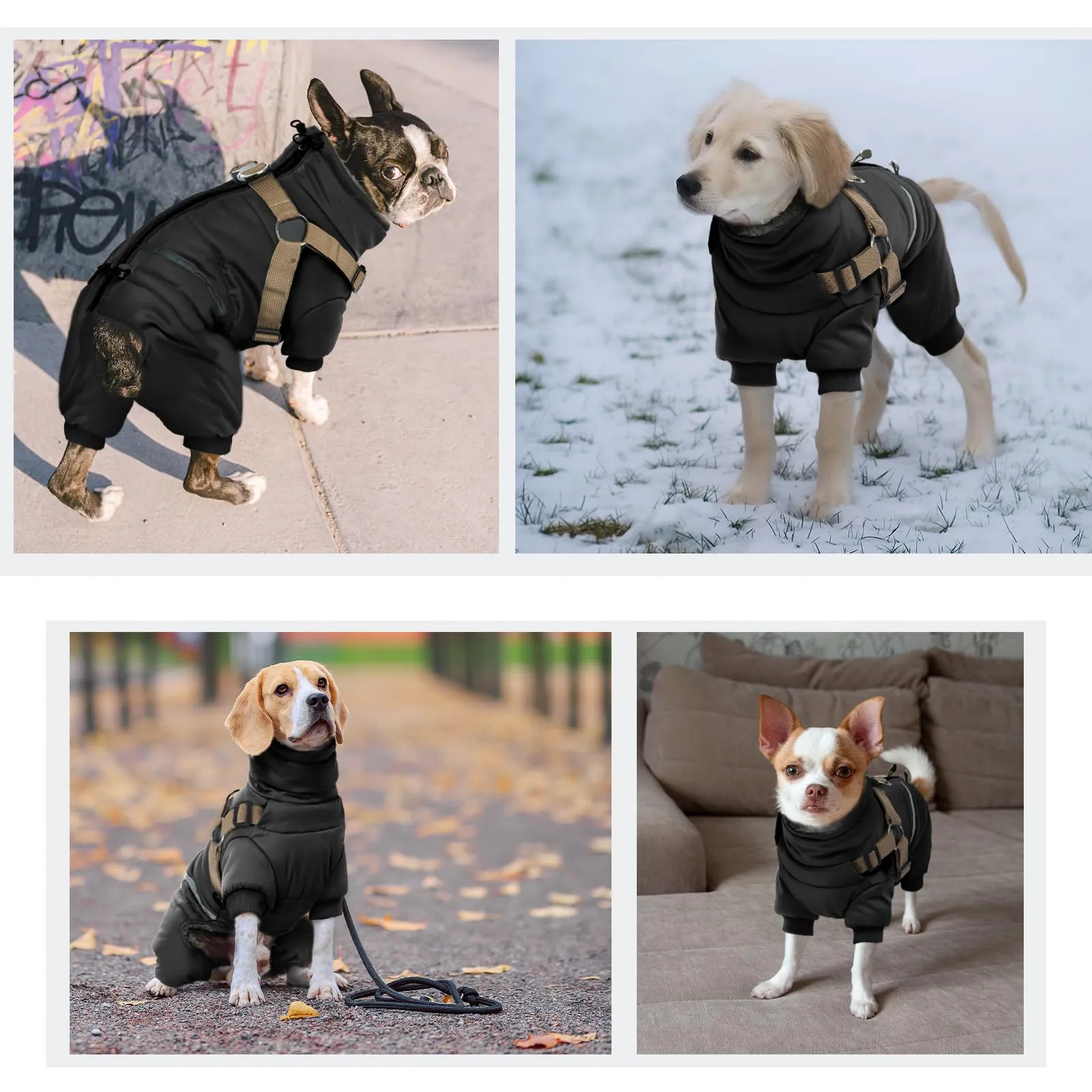 Cappotto Invernale per Cani Piccoli, Giacca Impermeabile con Gambe, Cappottino Imbottito per Cuccioli e Tuta Neve Cani Onesie (Nero, S) - immagine 6
