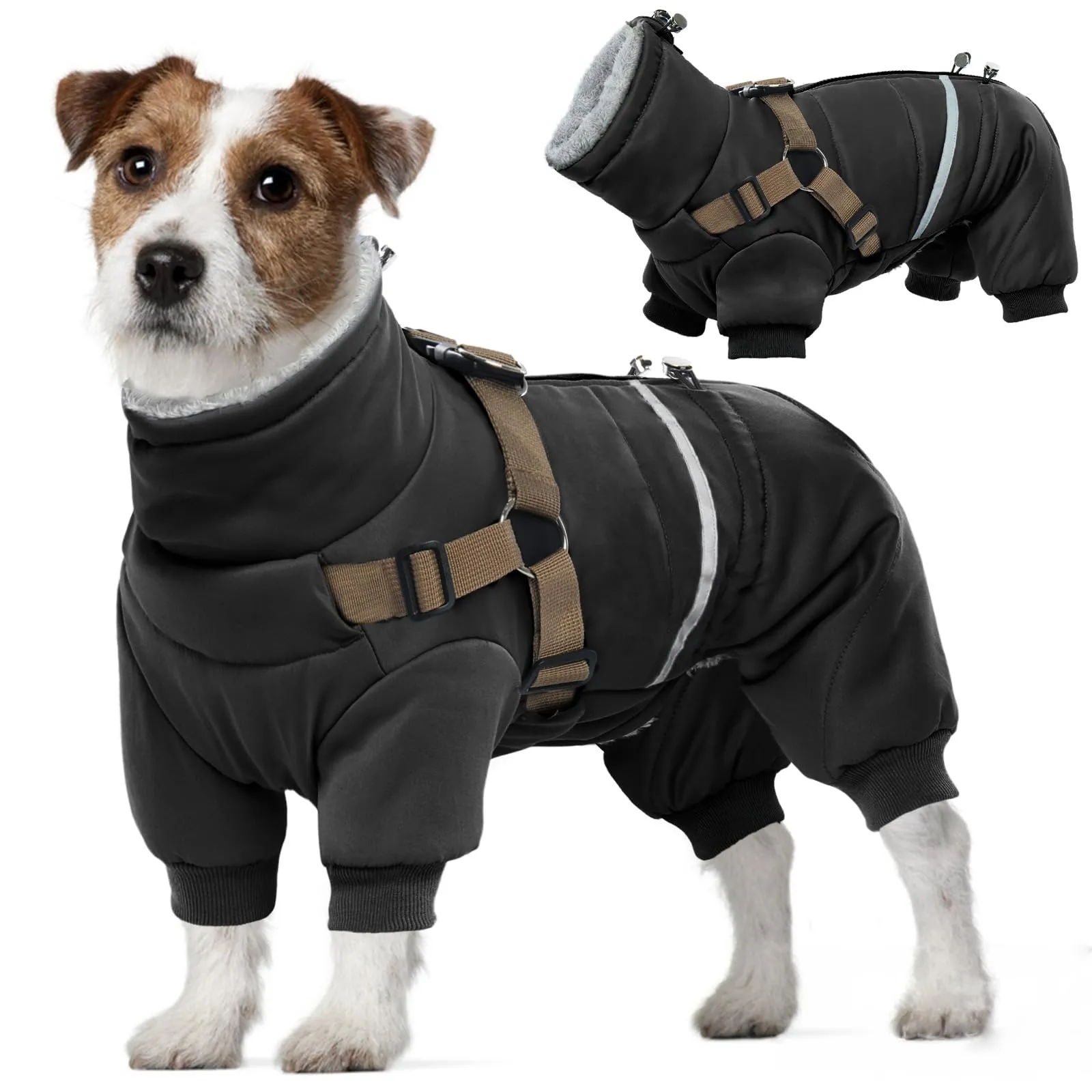 PUMYPOREITY Cappotto Invernale per Cani, Giacca per Cani Neve con Pettorina Integrata (Nero, XL) - immagine 1