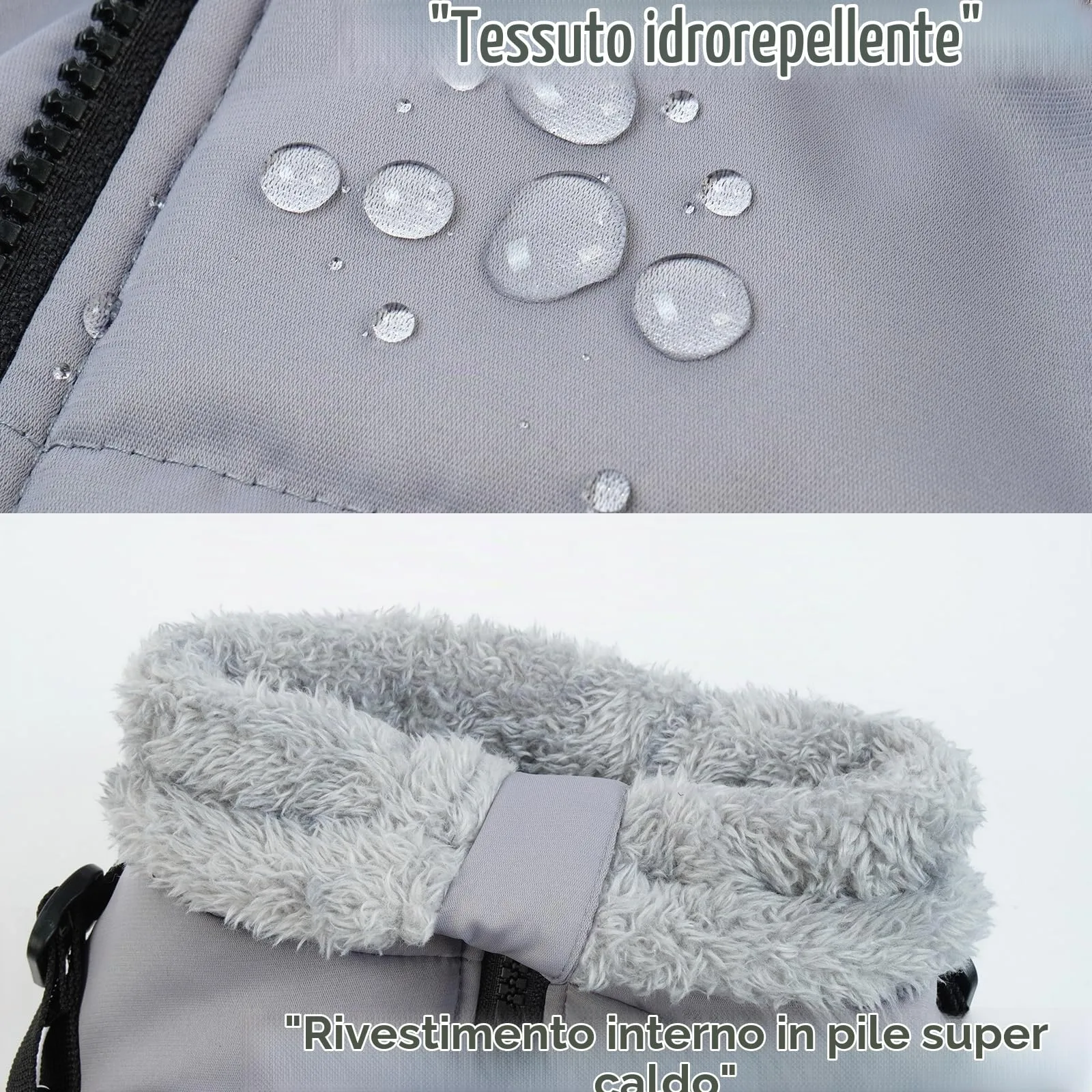 PUMYPOREITY Giacca con Imbracatura Cani, Cappottino Impermeabile per Cani Regolabile Piumino Cani Antivento Riflettente Cappotto Fleece Invernale per Cani di Taglia Piccola Media(Grigio, S) - immagine 4