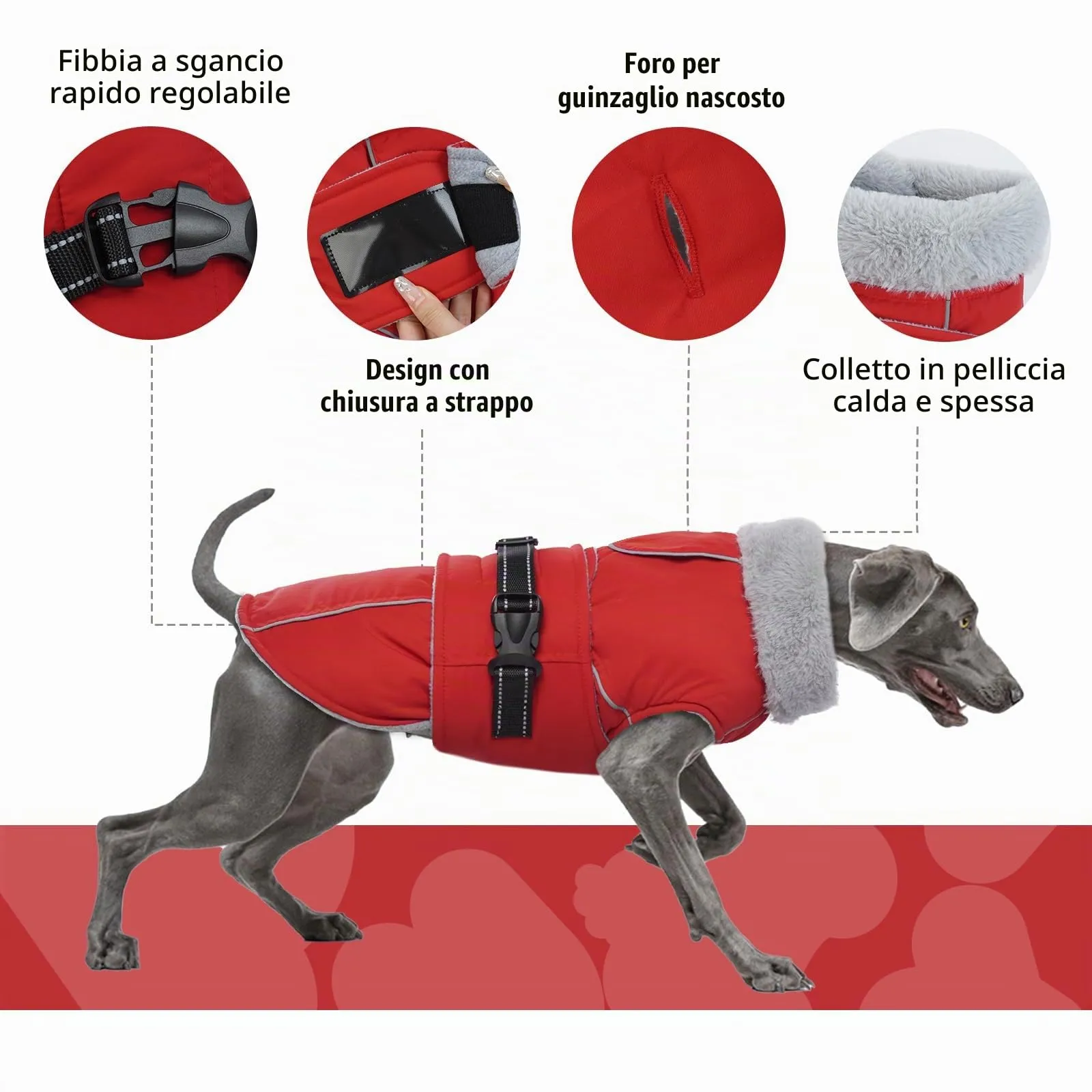 PUMYPOREITY Cappotto Cani Invernale, Giacca Impermeabile in Pile Giacca Cani Neve Caldo Cappotti e Giubbotti per Cane Piccoli Piumino Cane Cappottino Imbottito Cani(Rosso, 3XL) - immagine 3