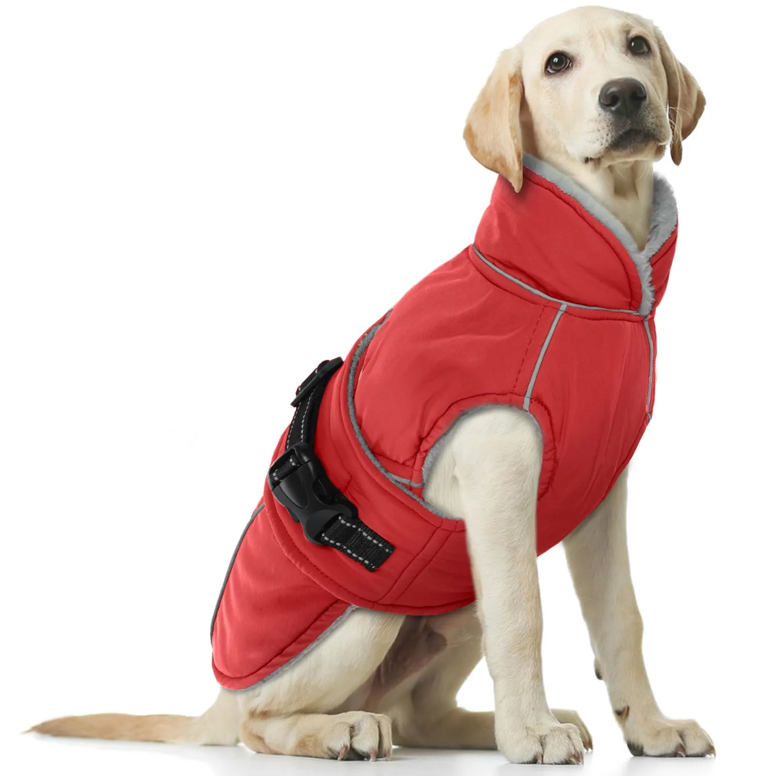 Giacca invernale impermeabile calda per cani, antivento, cappotto invernale per cani innevato, per interni ed esterni, in pile, comodo pullover (rosso, L) - immagine 1