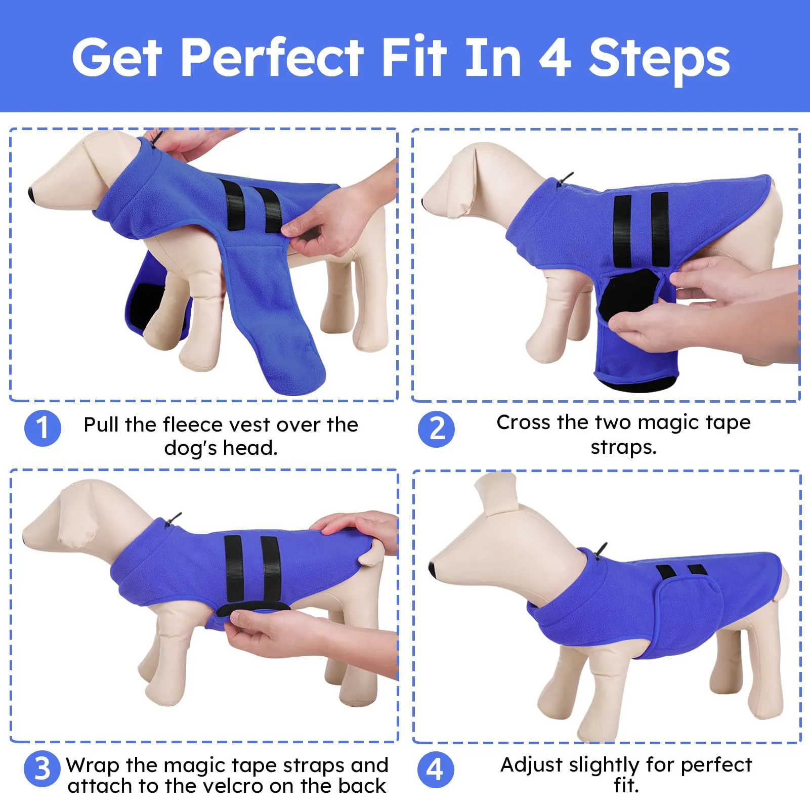 Queenmore Cappotto Cane, Cappottino Cane Taglia Piccola, Cappotto Invernale Caldo Per Cani, Giacca Per Cani, Gilè Per Cani, Maglione Per Cani Bassotto, Chihuahua, Bulldog, Blue, M - immagine 6