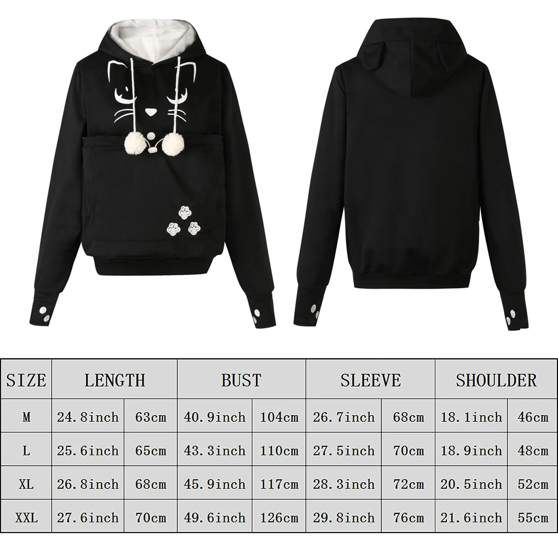 AMOYUN Donna Felpa con Tasca Moda Cappuccio Sweatshirt Porta Gatti Cani E Animali Hoody Moda Felpe Casual Carrier Top Canguro Animale Domestico Cane Gatto Marsupio Grande Felpa Cappotto - immagine 3