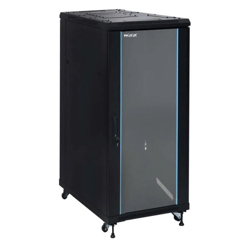 Armadio Rack Phasak PHO 6627 27U 600x600 ventilazione, vetro temperato, nero - immagine 1