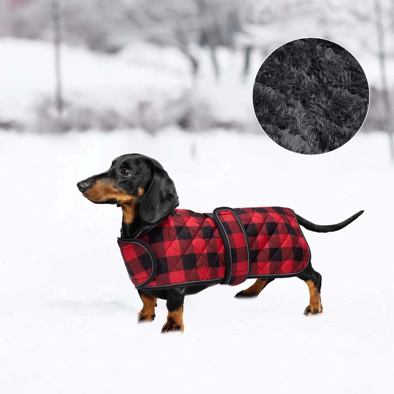 Geyecete Impermeabile Cappotto Cane, Bassotto Invernale Cappotto,Giacca del Cane con fodera in pile calda all'interno,Abbigliamento Regolabile per Cani all'aperto per Miniatura Bassotto-Rosso-XS - immagine 7
