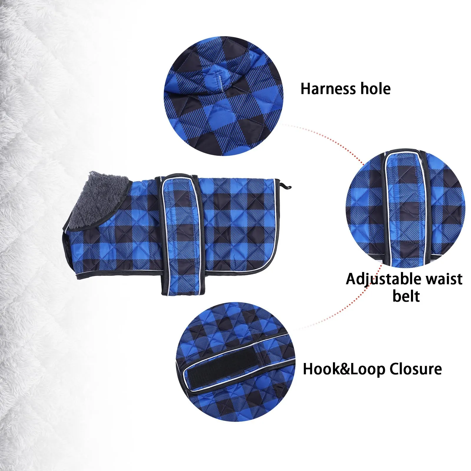 Geyecete Cappotto impermeabile caldo termico trapuntato per cani bassotti con caldo rivestimento in pile, abbigliamento per cani da esterno con fasce regolabili per cani-Blu-S - immagine 2