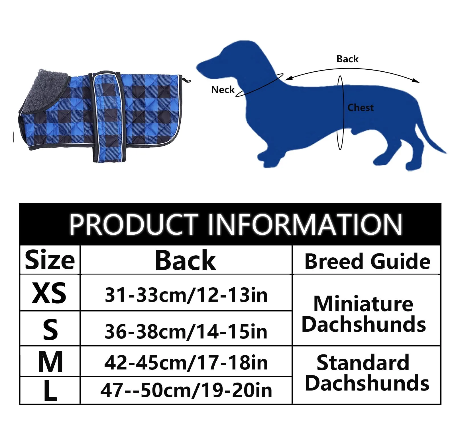 Geyecete Cappotto impermeabile caldo termico trapuntato per cani bassotti con caldo rivestimento in pile, abbigliamento per cani da esterno con fasce regolabili per cani-Blu-S - immagine 4
