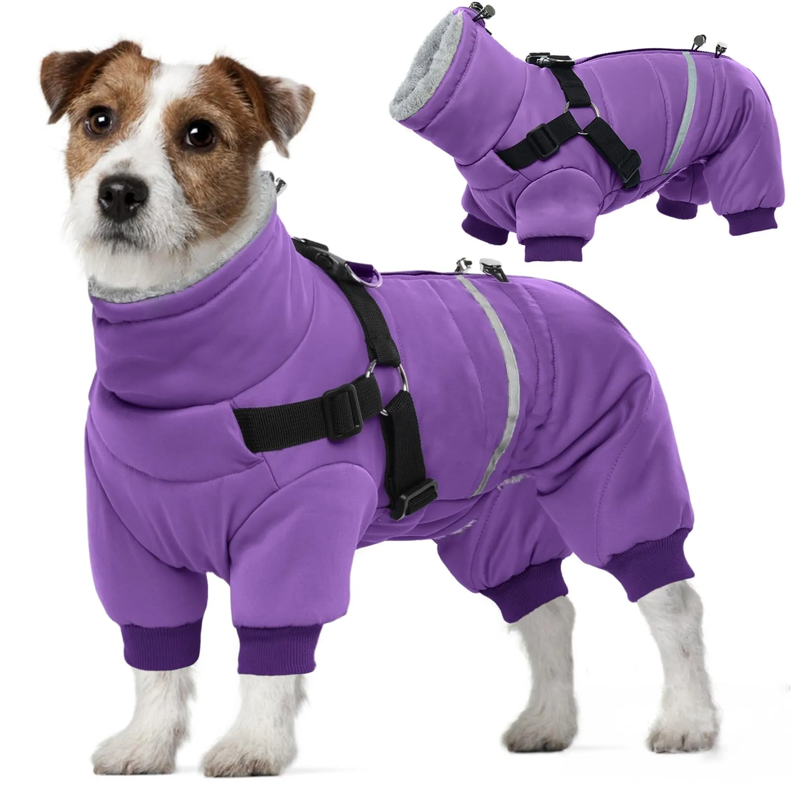 Cappotto Cane con Pettorina, Giubbotto Invernale Fela Cani, Giacca Impermeabile Neve Antivento con Anelli a D & Cerniera (Viola, XL) - immagine 1
