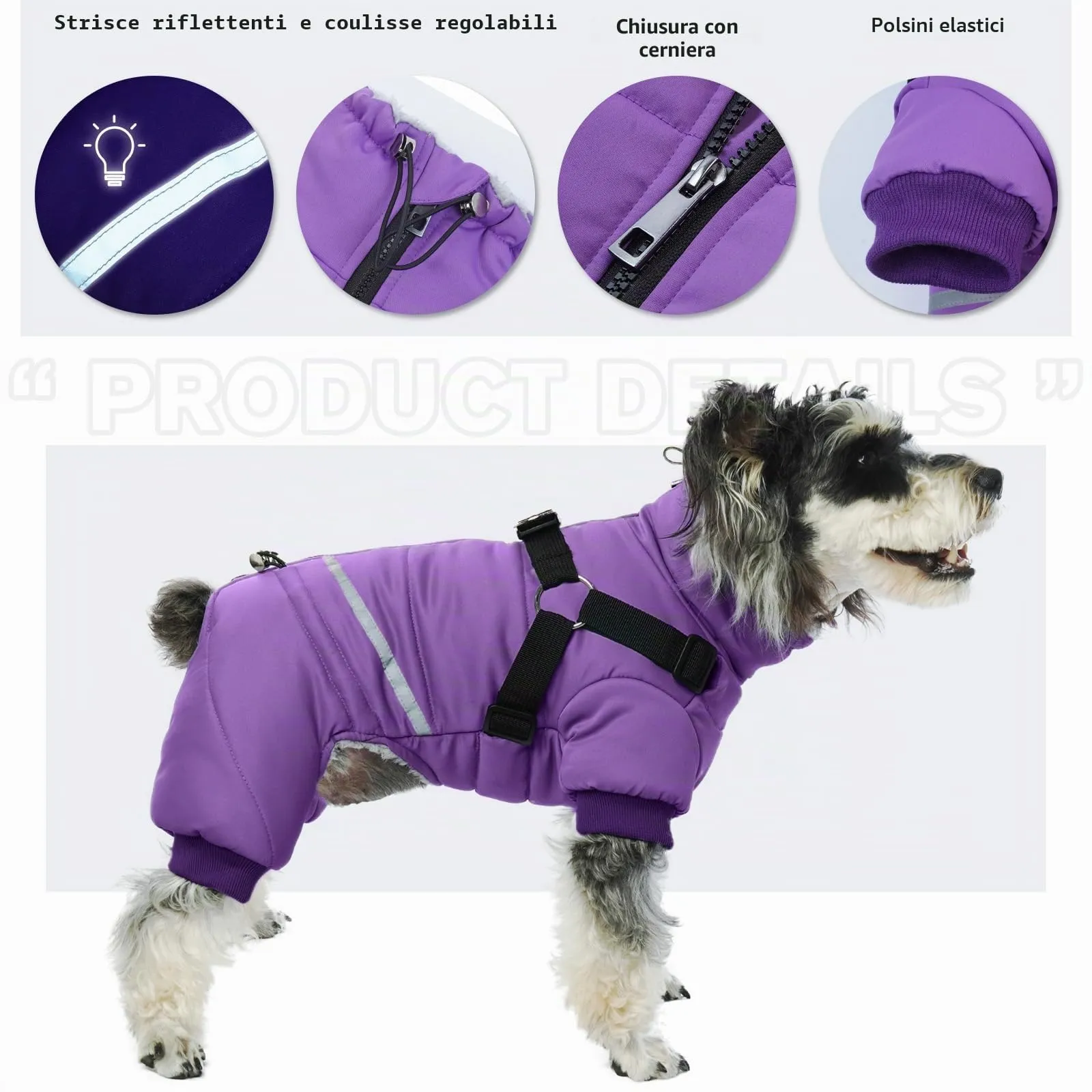 Cappotto Cane con Pettorina, Giubbotto Invernale Fela Cani, Giacca Impermeabile Neve Antivento con Anelli a D & Cerniera (Viola, XL) - immagine 5