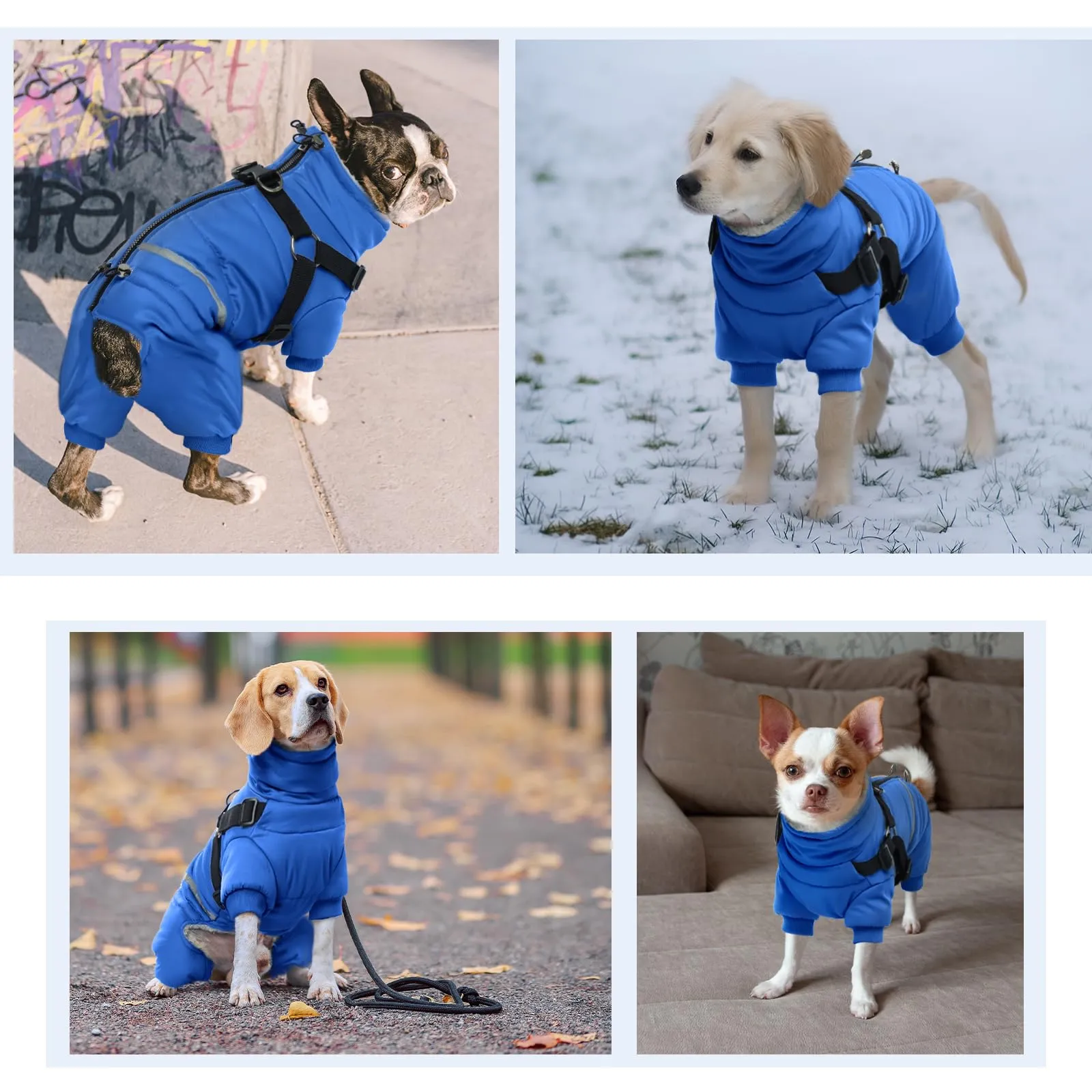 Cappotto per cani con gambe e protezione addominale, giacca invernale per cani, cappotti caldi e giacche, tuta invernale in pile (blu, XL) - immagine 6